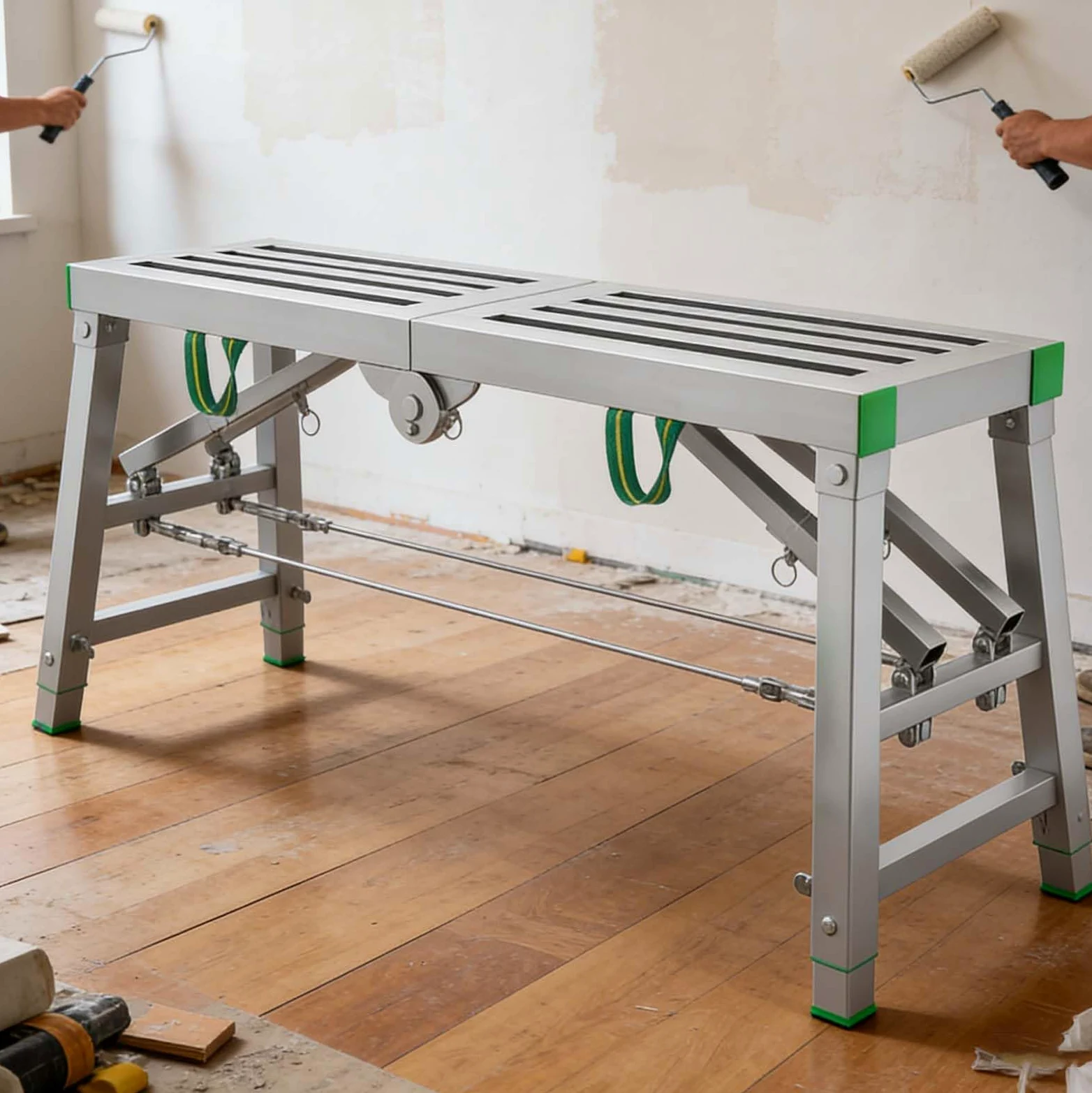 Scala Pieghevole Regolabile in Acciaio per ponteggi, Piattaforma di Lavoro Pieghevole, Ideale per Costruzioni, progetti Fai da Te e miglioramento della casa,001,140cm