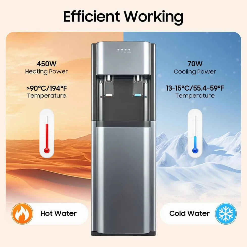 Distributore Acqua Fredda Erogatore Acqua con 2 Impostazioni di Temperatura Freddo/Caldo per Casa Ufficio Dormitorio,Dark Gray,33cm*30cm*90cm