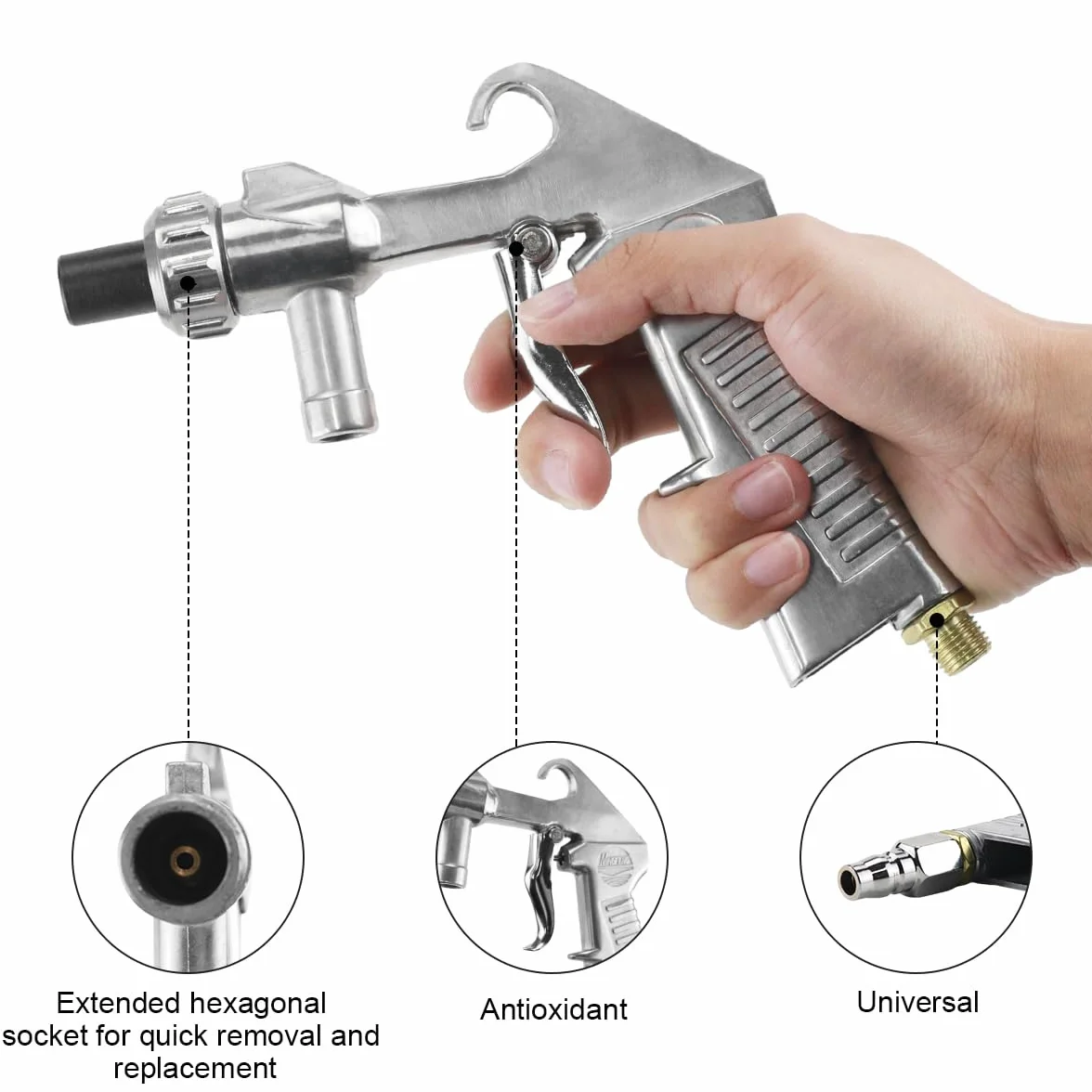 Pistola Sabbiatrice per Compressore, Sandblaster Set Portatile, con Tubo in Gomma (1 m), ugello in metallo e Ugelli in Ceramica un Raccordo ad aria, per Lucidatura Superficiale