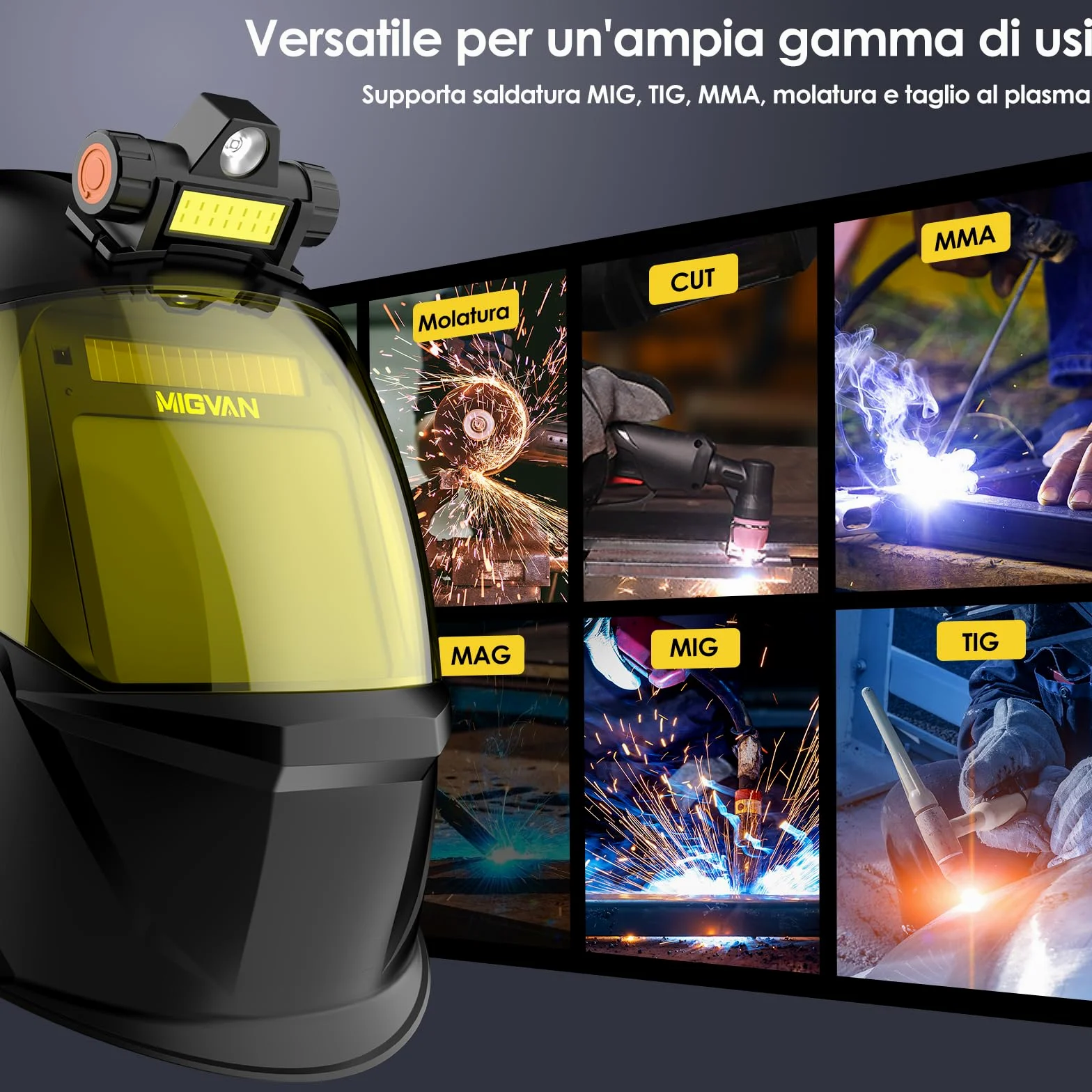 Maschera Saldatura Autoscurante con Luce LED Casco Saldatura Ultra-HD True-Color 100x82mm XL - Casco Saldatore 0,1ms Solare per MIG TIG MMA & Smerigliatura DIN 4/5-9/9-13 H24