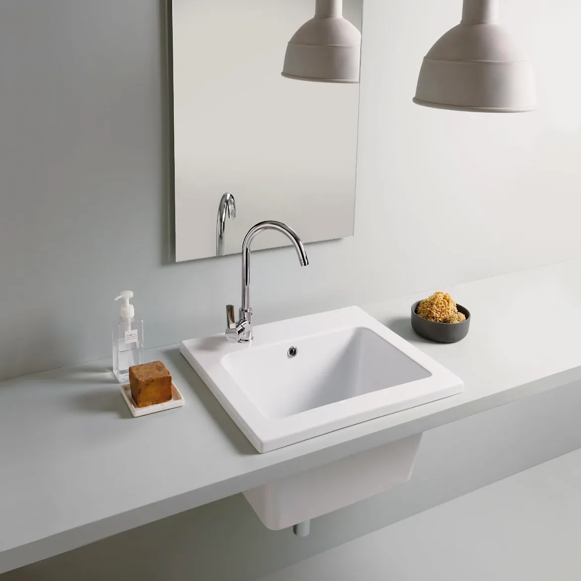 LAVABO LAVATOIO PILOZZO CERAMICA 60 x 51 YORK PROFONDO 25 CM TUTTA VASCA PER TOP O MOBILE DA INCASSO O INSTALLAZIONE CON STAFFE ANCHE IN ESTERNO IDEALE PER MOBILE DI DESIGN