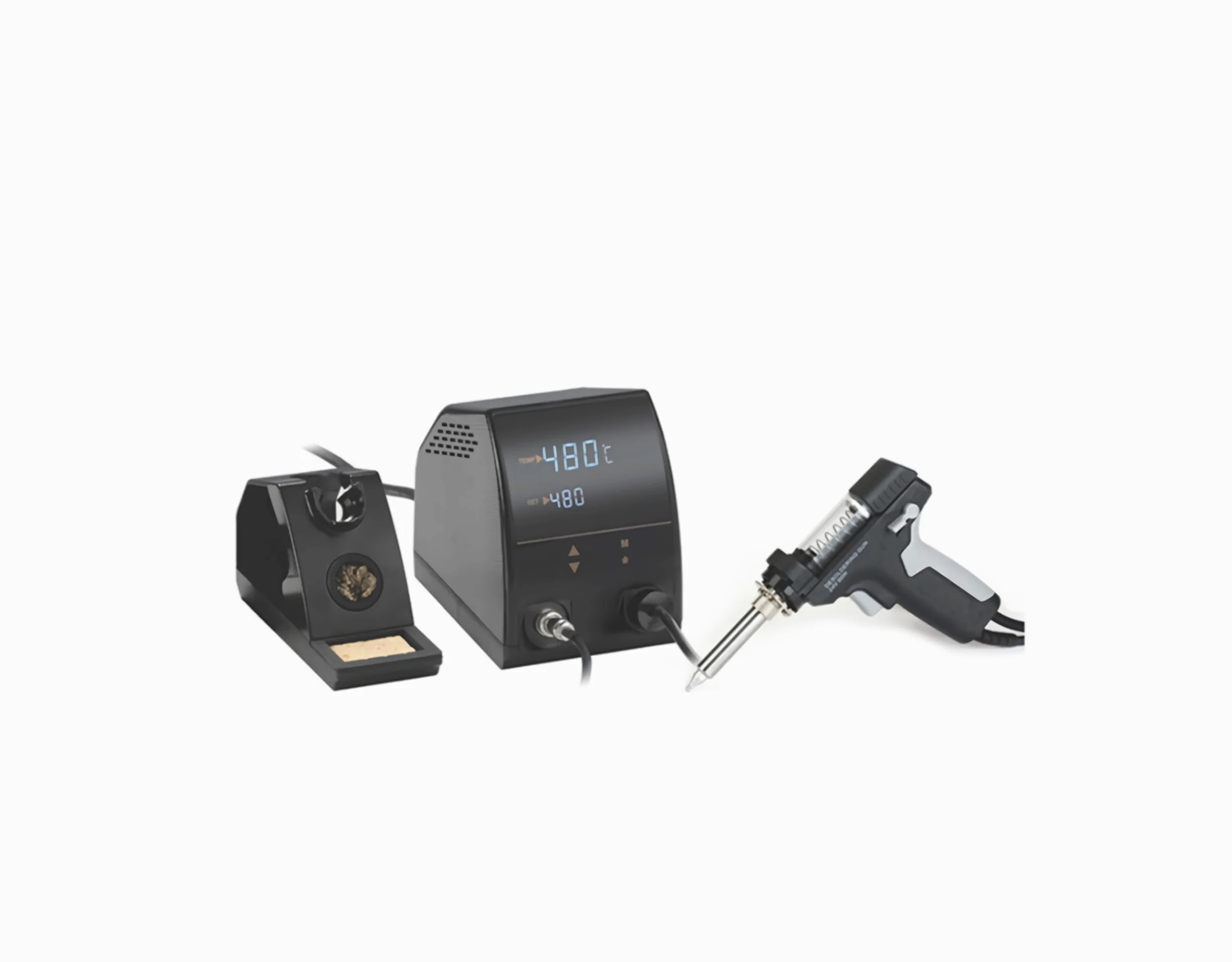 Stazione Dissaldante EMPOTEC EM-8965 ESD per Dissaldare Componenti Elettronici 140W Temperatura Controllata 160-480° Aspira Succhia Stagno Pompa Aria e Pistola per Dissaldatura 24V 80W con Supporto