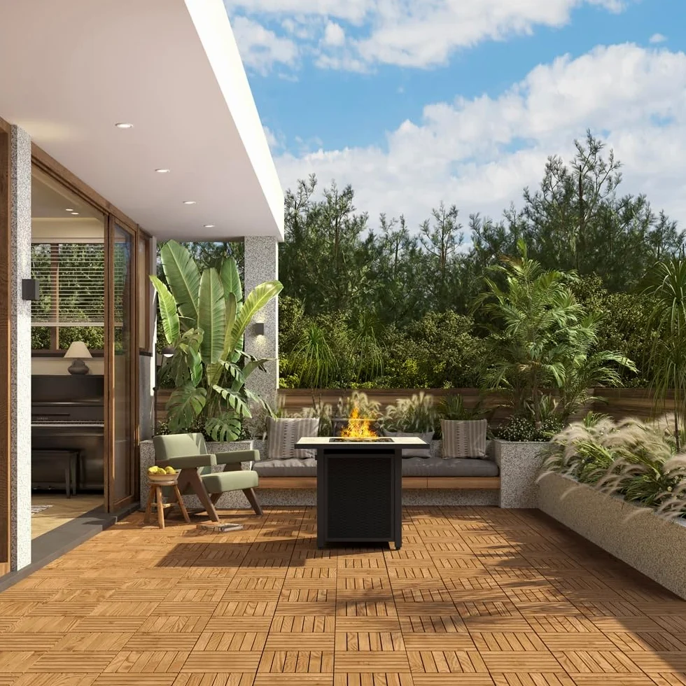 Yaheetech Piastrelle per Esterno 30 X 30 cm per Pavimento da Giardino in Legno di Acacia Impermeabili per Patio Terrazza Balcone Piscina Facili da Posare 27 Pezzi