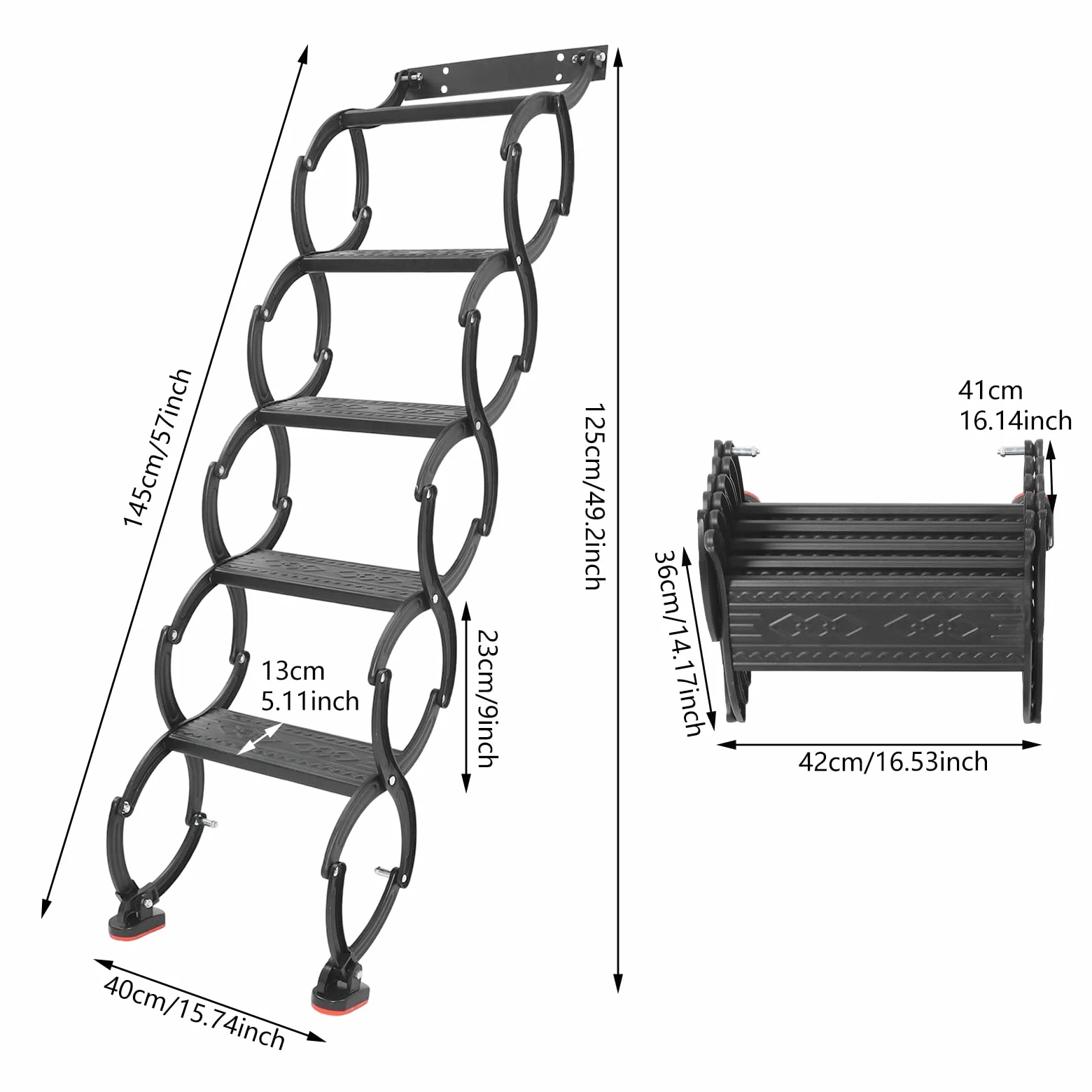 Scala da tetto a 5 gradini, a parete, estraibile, per soffitta, a parete, con gradini antiscivolo, scala per soppalco, scala telescopica, portata 200 kg
