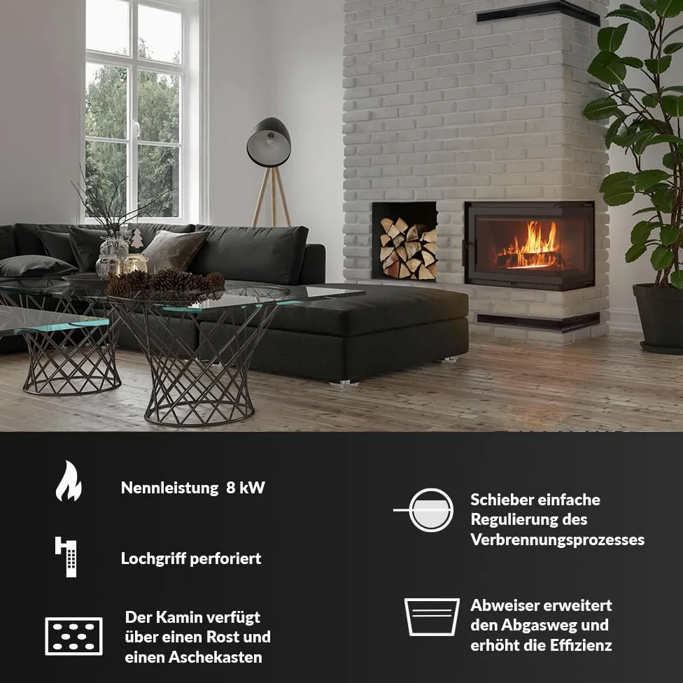KRATKI SIMPLE a legna in ghisa 8kW Ø200mm - efficiente gamma di potenza & basse emissioni BImSchV 2 - aminetto elegante con vetratura laterale - Classe di efficienza energetica A, H70,1 x L60 x P36 cm