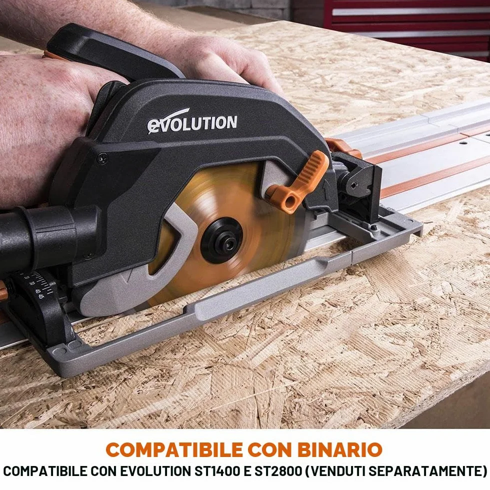 Evolution Power Tools - R185CCSX+ Sega Circolare Multi-Materiale 185 mm Compatibile con Binario Guida (Pacchetto Plus con Custodia da Trasporto), 230 V