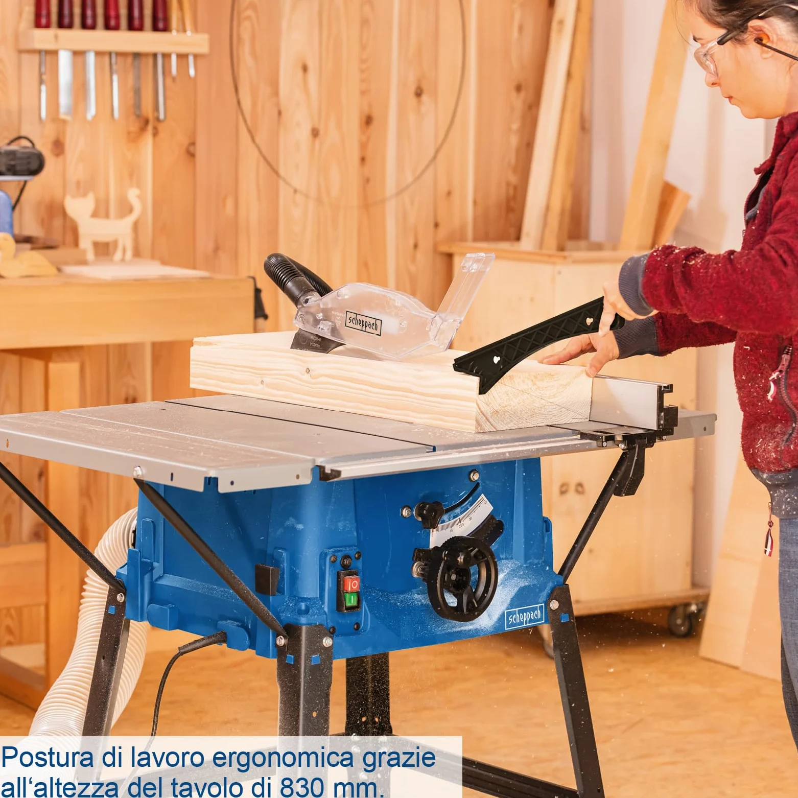 Sega circolare da banco Scheppach HS100S | 230V – 2000W | Altezza di taglio 85mm | Inclusi ampliamenti del tavolo e supporto | Dimensioni del tavolo con ampliamento 642x940mm | Inclusa seconda lama