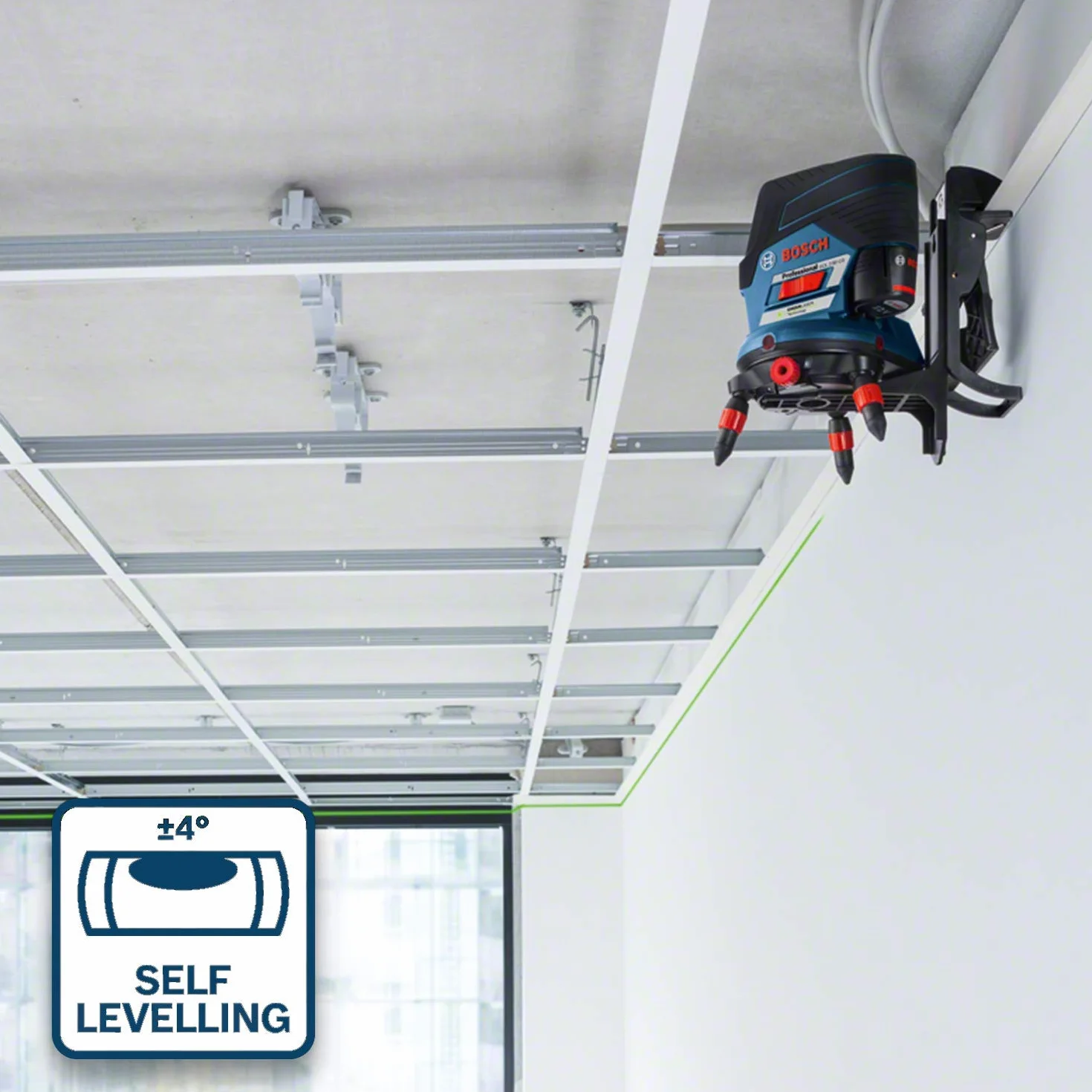 Bosch Professional 12V System Livella Laser GCL 2-50 CG (batteria 12 V, laser verde, da interno, con app, supporto, raggio d'azione visibile: fino a 20 m, in L-BOXX)