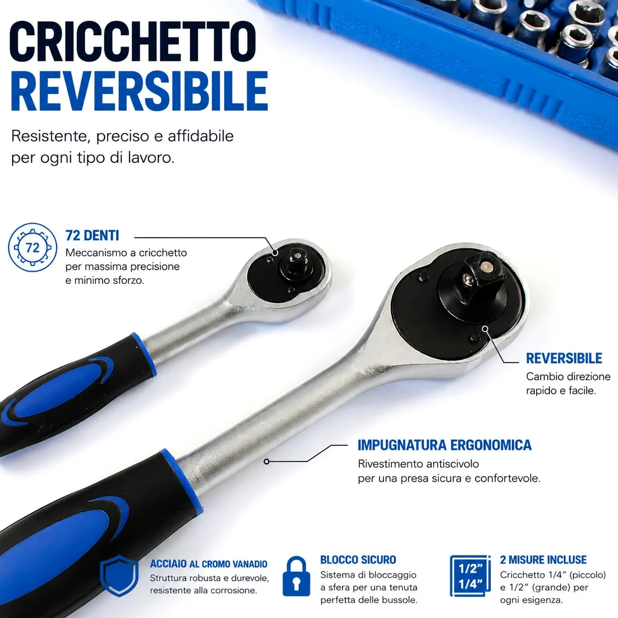 NLIGHTING Set Bussole Professionale 108 Pezzi con Cricchetto 1/4" e 1/2", Inserti Torx Allen Phillips, Bussole Corte e Lunghe, Valigetta Rigida Compatta, Kit Completo per Officina e Fai da Te