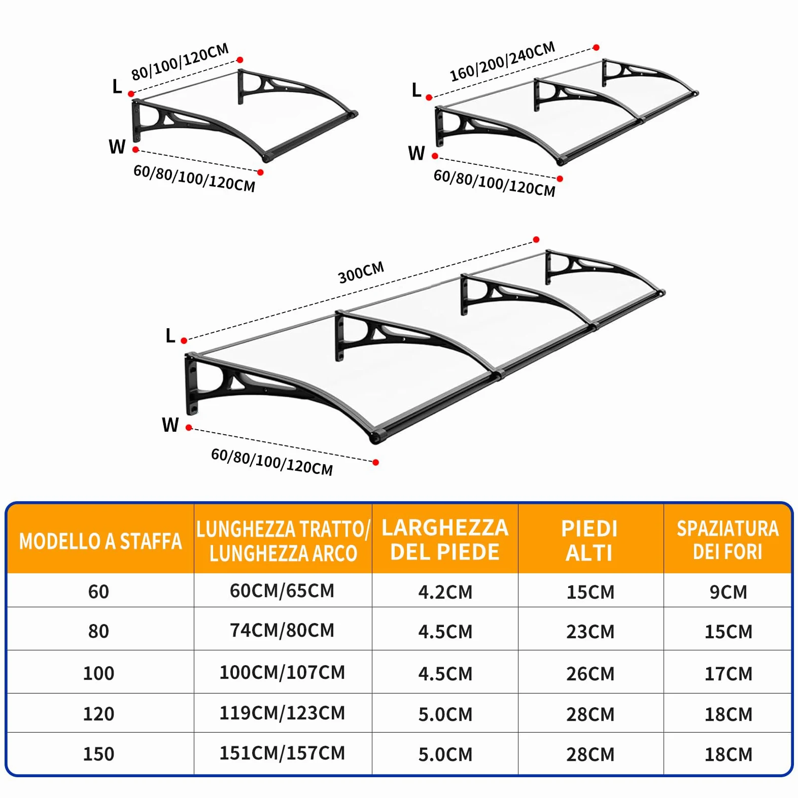 Pensilina Espandibile con Grondaia Grande, Tenda da Sole per Porta Esterna, Montaggio Silenzioso e Rapido, per Patio, Balcone, Esterni60x290cm
