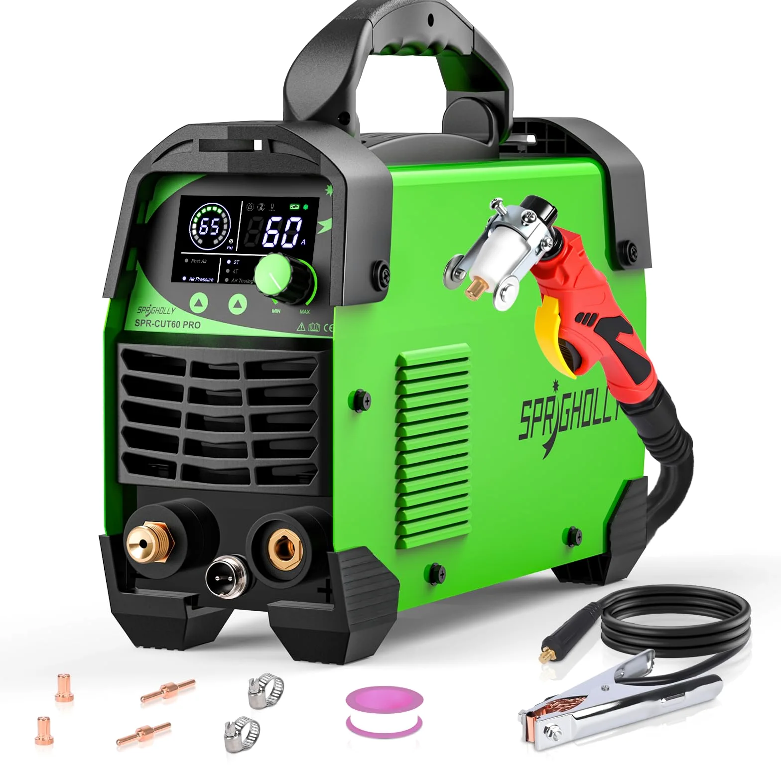 CUT60 PRO 60A IGBT Taglierina al Plasma 240V - Taglio max acciaio 16mm, taglio pulito 10mm - Display LED digitale, modalità 2T/4T, protezione sovraccarico, avvio facile