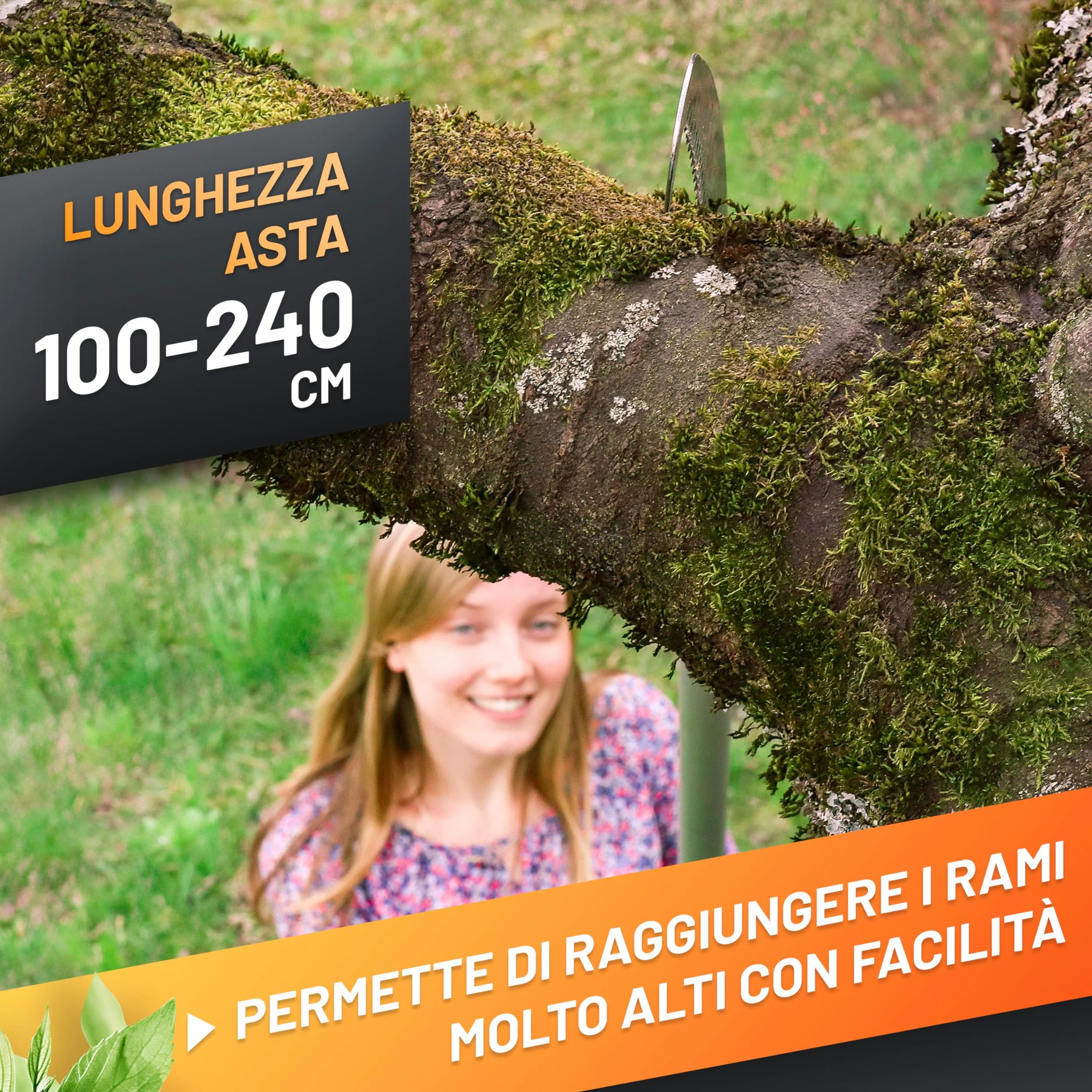 GRÜNTEK Seghetto per Potatura con Pertica Telescopica 100-240 cm. Sega da Giardino Compatibile con svettatoio B096Y5T5VT