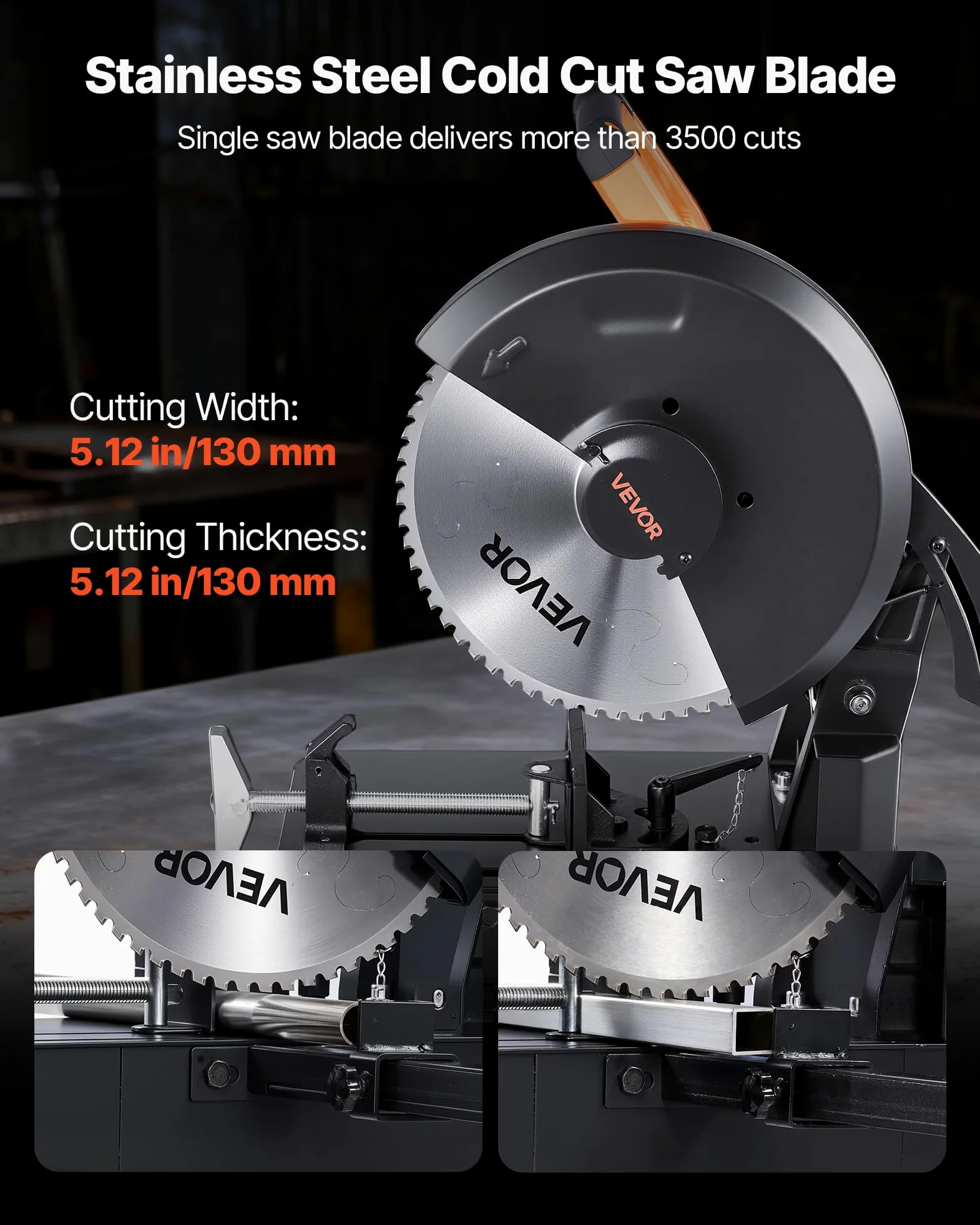 VEVOR Troncatrice per Taglio dei Metalli con Lama a Freddo in Acciaio Inox da 355 mm, Motore Brushless da 3500 W, Velocità Regolabile 750-1200 giri/min, Angolo 0-45°, Troncatrice Taglio Metallo