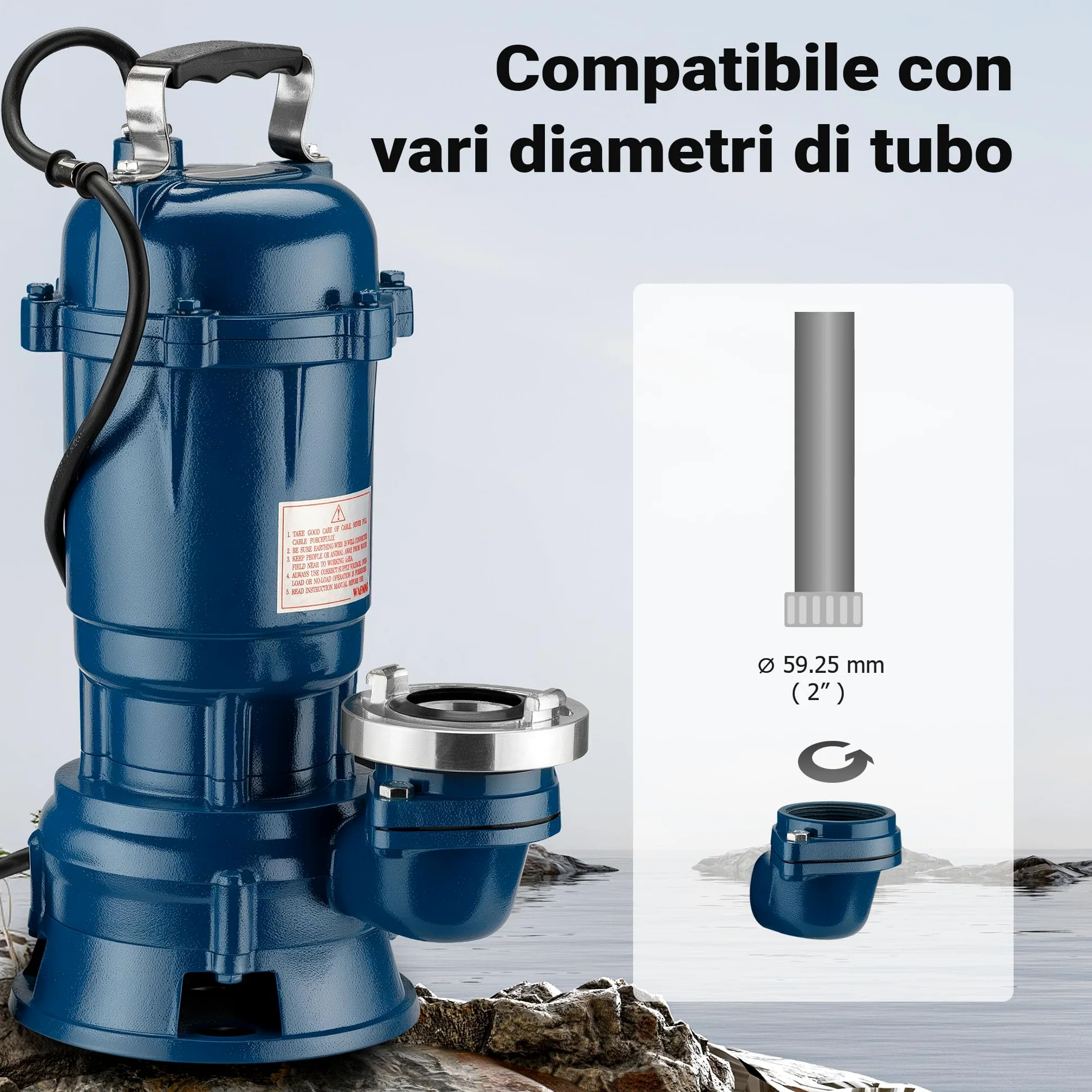 Wiltec Pompa sommersa acque nere 550 w Portata 10000 l/h, tubo da 20 m Pompa a immersione