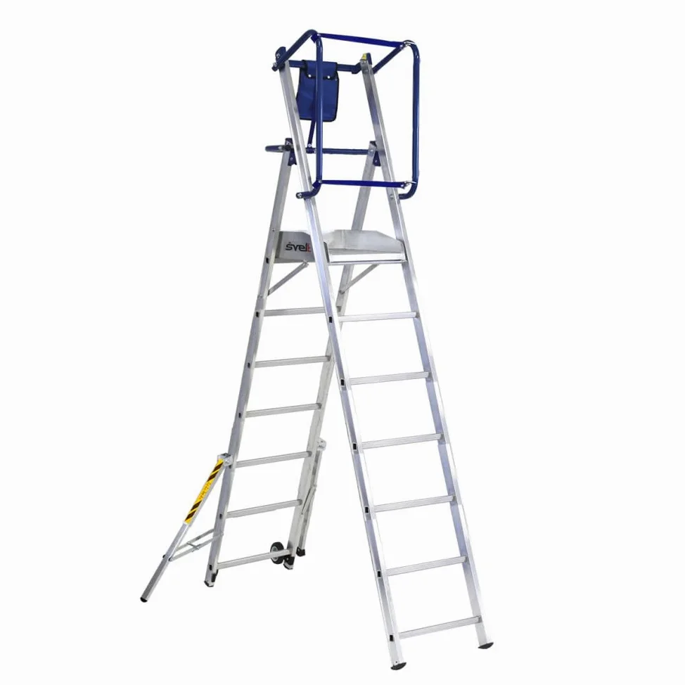 Svelt Scala Professionale a Castello Trasportabile con Piattaforma Antiscivolo e Protezione 360°, Allargatori Richiudibili, Stabilizzatori Telescopici, Rotelle di Trasporto, Certificata (7 Gradini)