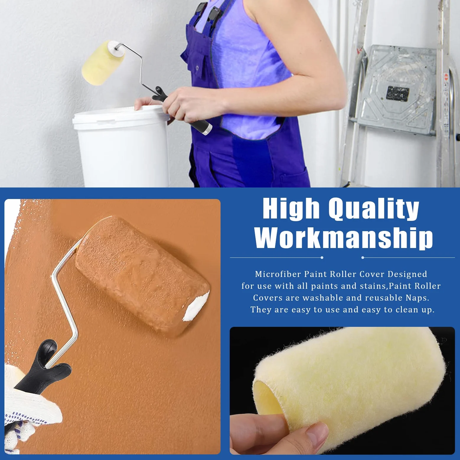 Glarks Kit di copertura per rullo da 13 pezzi, con 6 coperture per rullo da 10 cm, con 1 telaio a rullo, 5 pennelli da 1/1,5/2/2,5/3 di pollice e 1 coltello da stucco da 2 pollici per pittura della