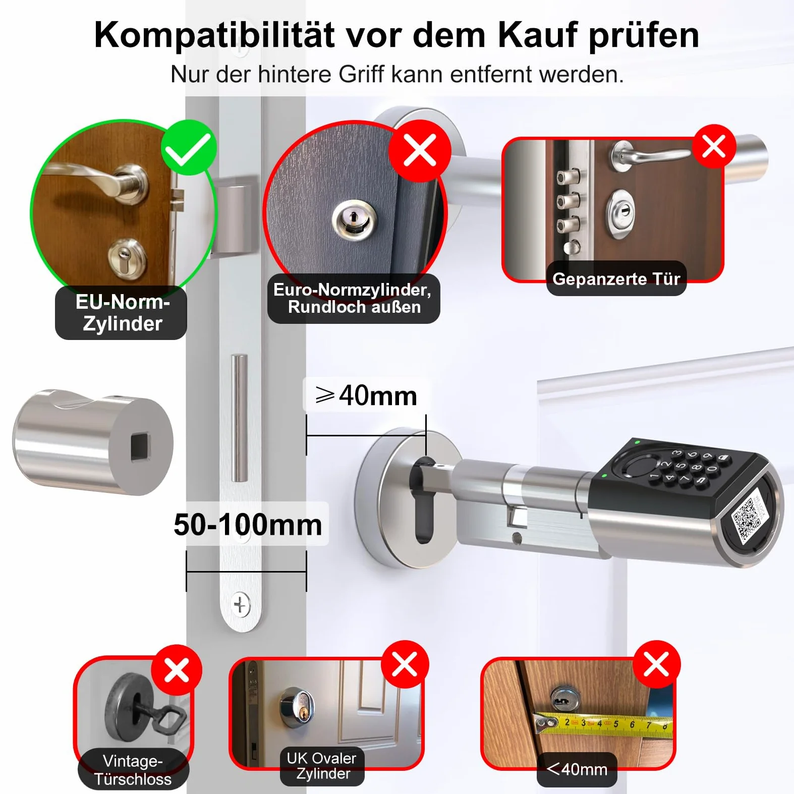 WELOCK ToucD41 - Serratura per porta digitale con codice elettronico, Smart Lock con scheda RFID, app, WiFi, impronte digitali, serratura per porta di casa, IP65, apertura intelligente per porte da 50