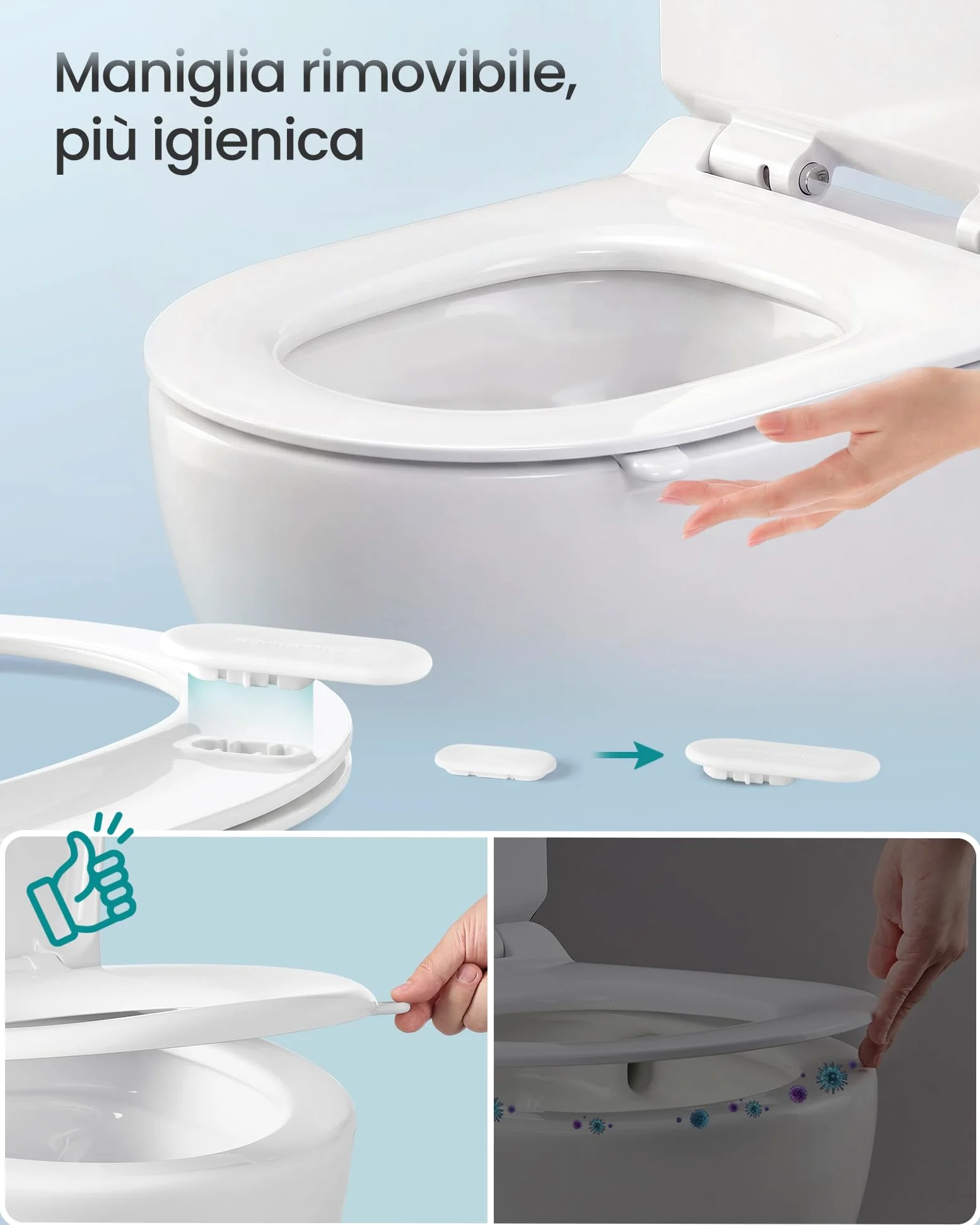 SONGMICS Sedile WC a Forma di D Lungo, Copriwater a Chiusura Rallentata, Sgancio Rapido, Asse WC Universale Facile da Montare, Sedile Water in Urea-duroplast, Regge 300 kg, Bianco BTL102WZ01
