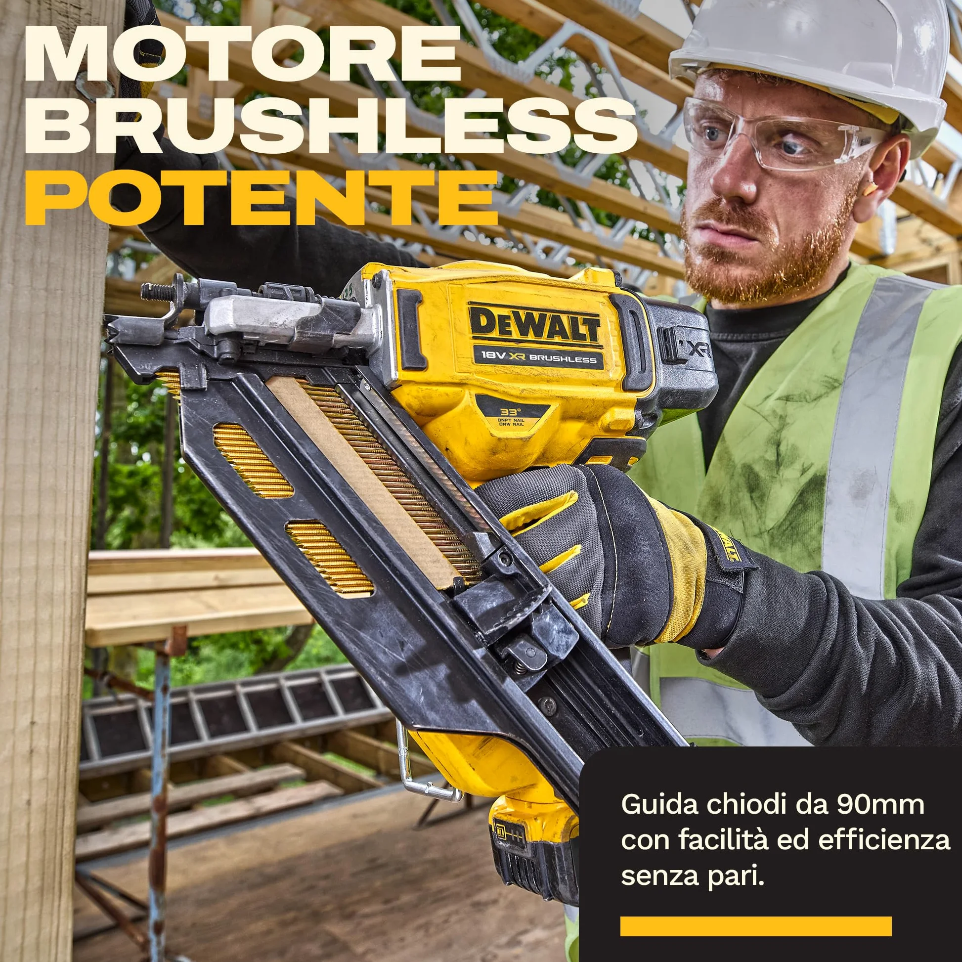 DEWALT 18V XR Chiodatrice per Strutture Brushless di Nuova Generazione, solo utensile, DCN950N-XJ
