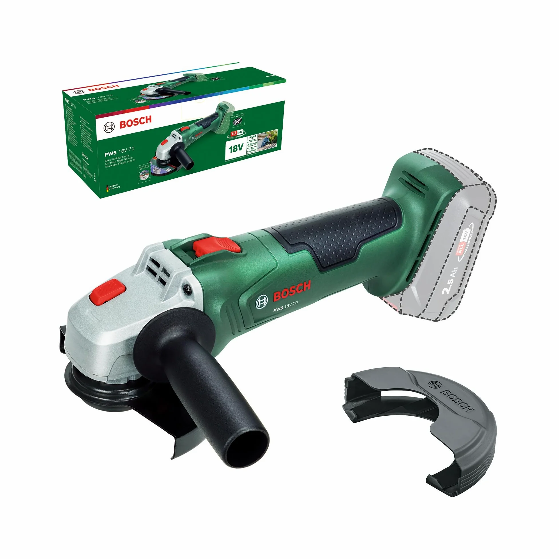 Bosch 18V System Smerigliatrice angolare a batteria PWS 18V-70 (Per lavori di taglio e smerigliatura di piccole e medie dimensioni; diametro del disco abrasivo: 125 mm)