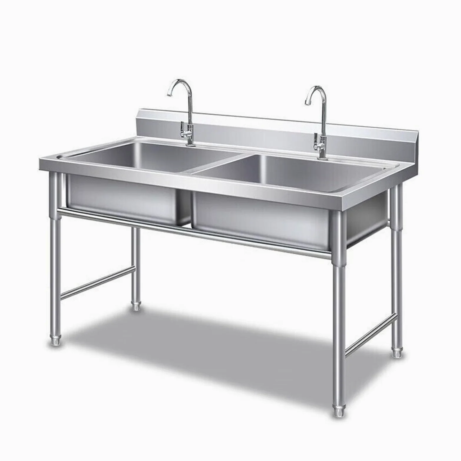 Lavello Autoportante in Acciaio Inox 2 Vasche, Lavandino da Esterno con Filtro per Rifiuti, Kit di Scarico, Lavello Professionale per Cucina, Garage, Lavanderia, Ristorante