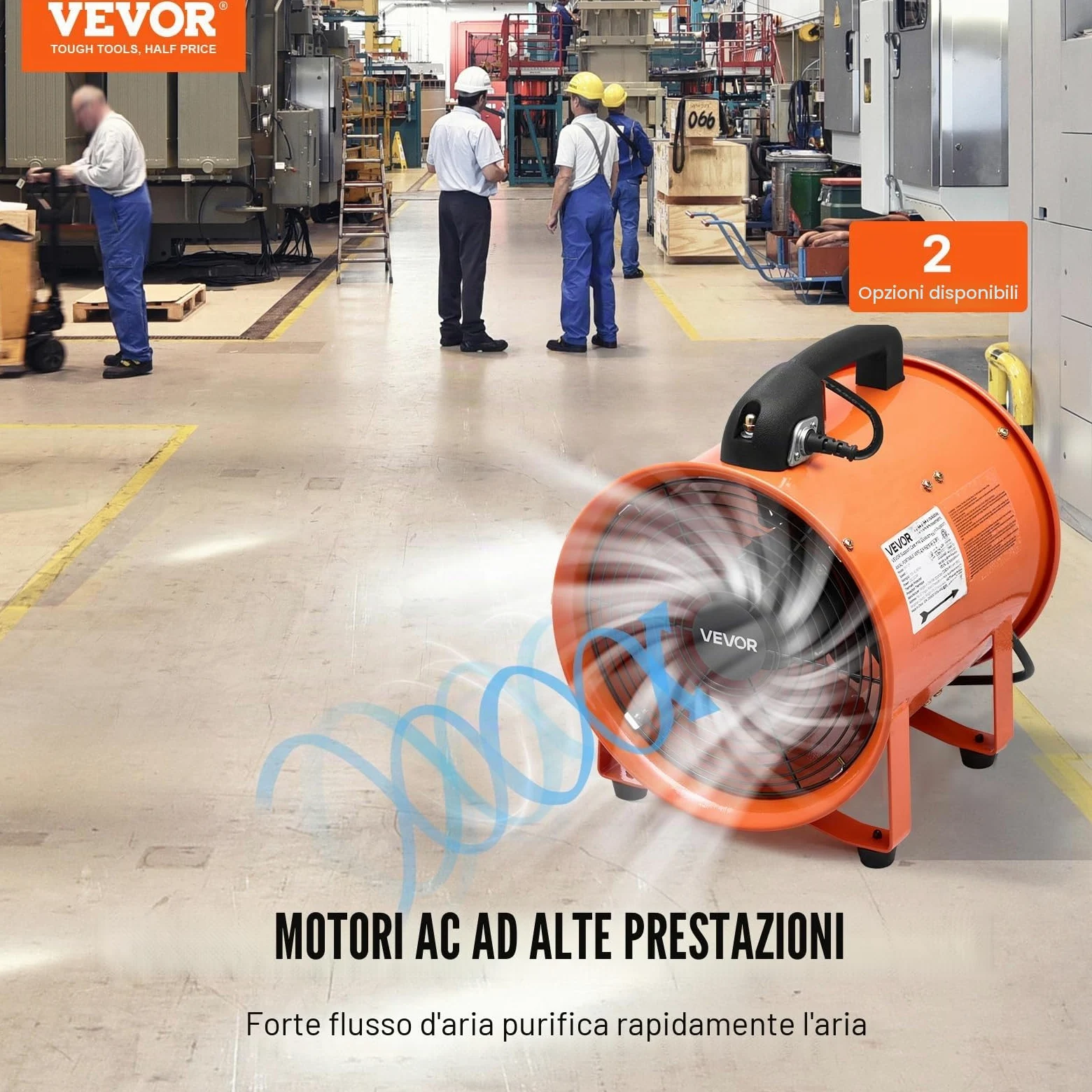 VEVOR Ventilatore Portatile, 300W Estrattore d'Aria Condotto Aspiratore Industriale 254 mm, Tubo Flessibile 10 m Volume d'Aria 1720 CFM (2922 m3/h) 2 Marce per Aspirare Polvere Fumo Impermeabile IP44
