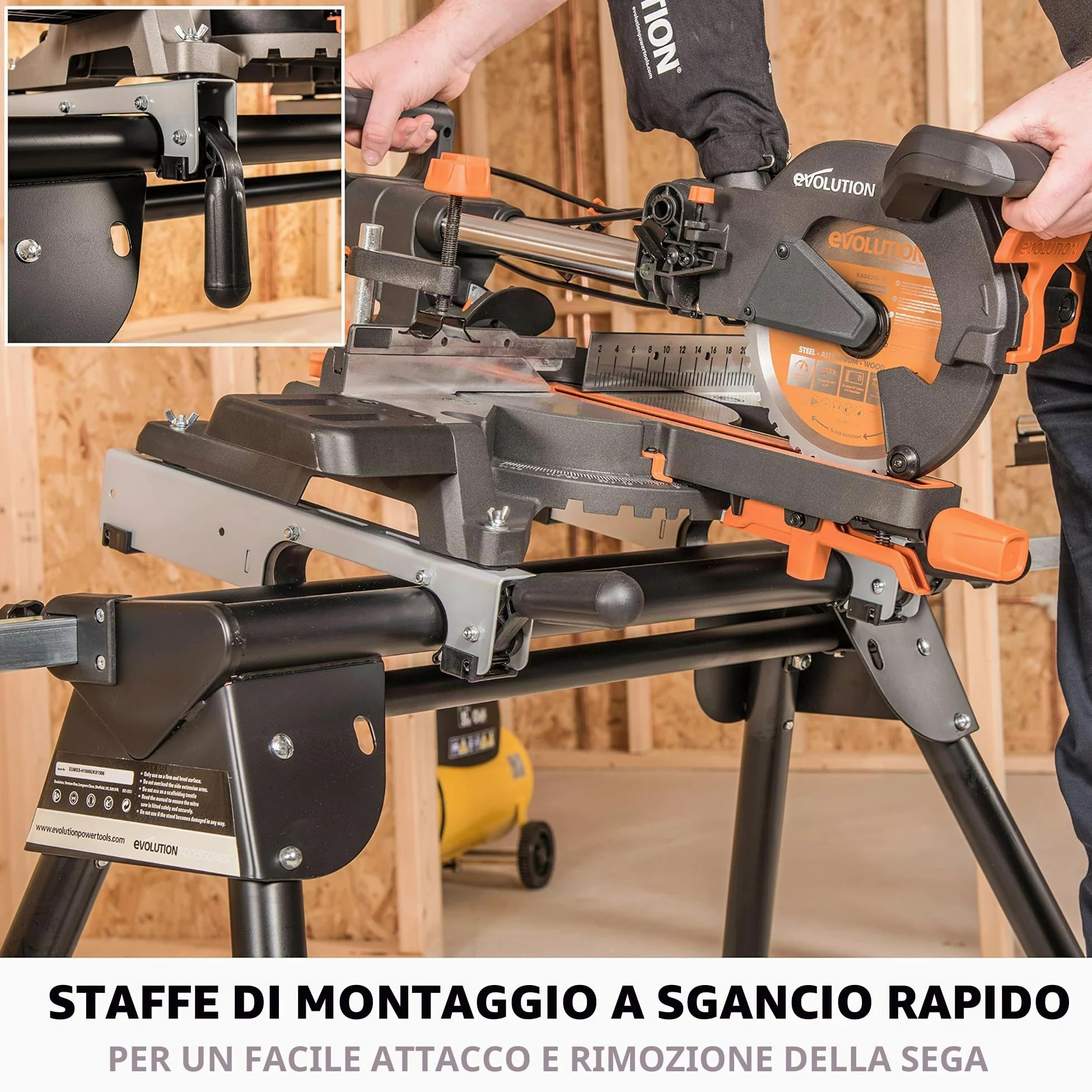Evolution Power Tools - Supporto troncatrice con estensioni, Nero
