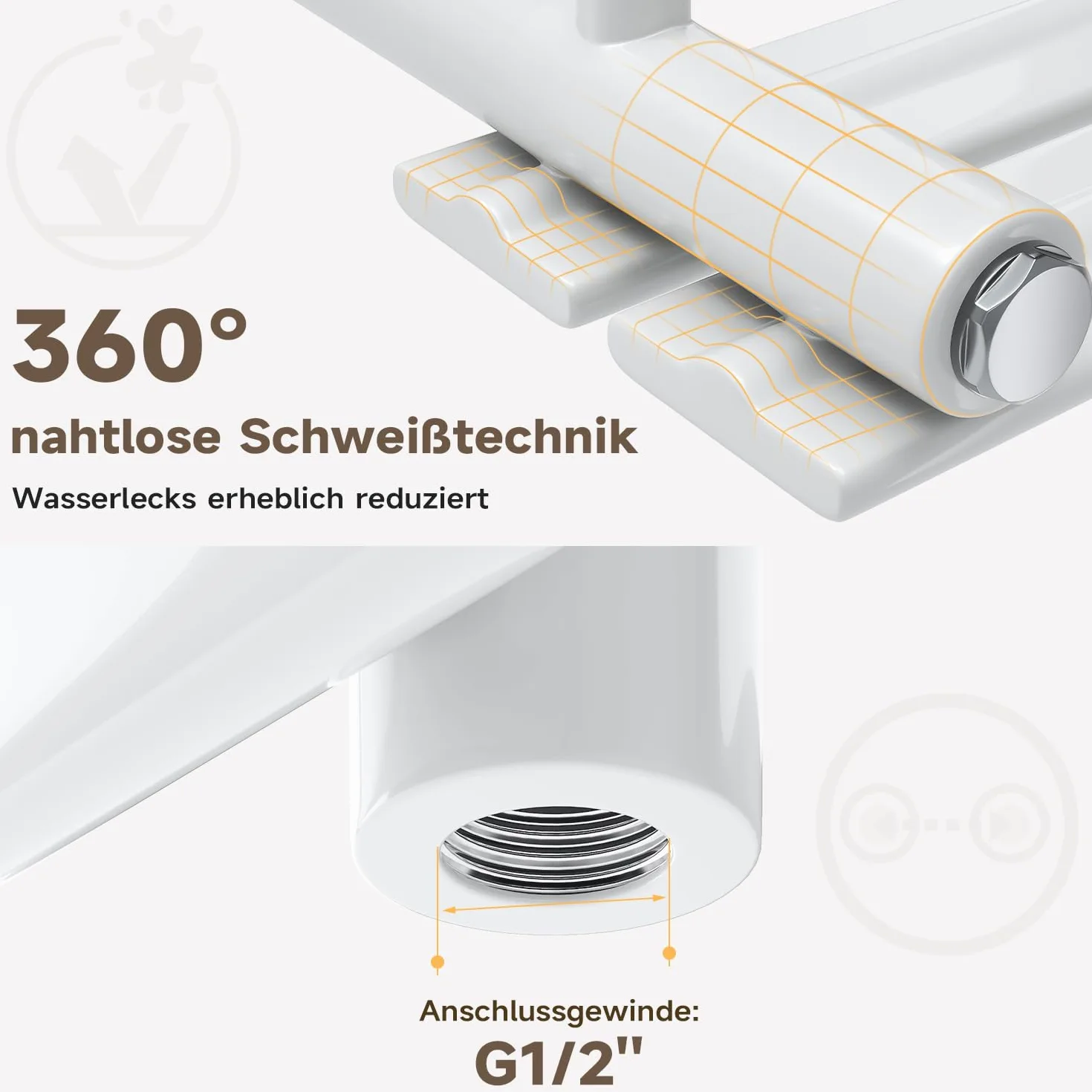 SONNI Scaldasalviette elettrico da bagno, 1000 x 500 mm, bianco, con barra riscaldante WiFi, 600 Watt, piatto, scaldasalviette elettrico, con elemento riscaldante intelligente per radiatori da bagno