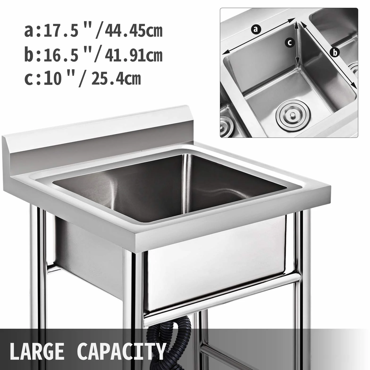 VEVOR Lavello da cucina fatto a mano in acciaio inox 1 vano 17,5 x 10 x 16,5 pollici Lavello sottobar Agriturismo Cafe Shop Ospedale