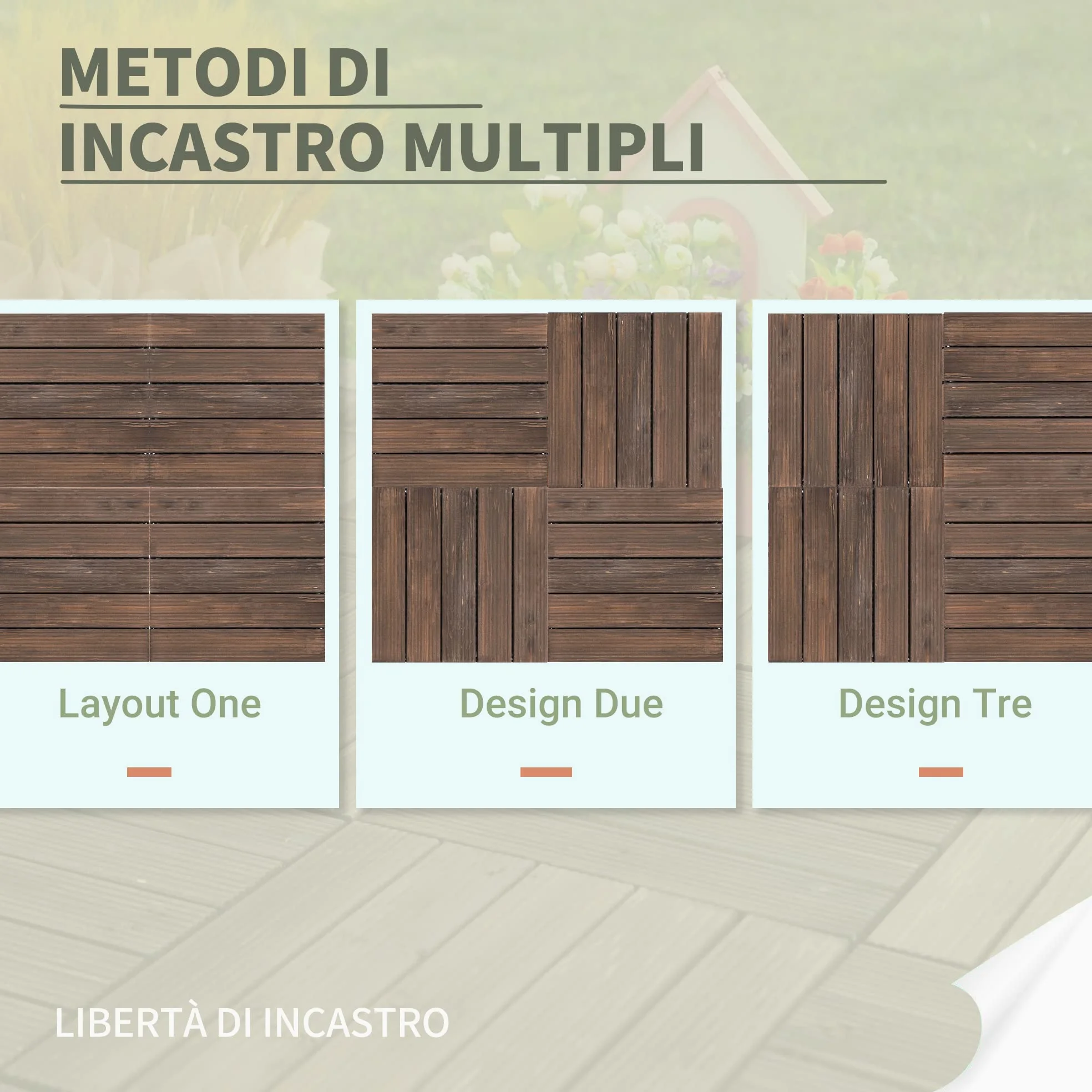 Outsunny Piastrelle per Esterni Pavimento da Giardino in Legno, Set da 27 Pezzi, 2.5m², Montaggio a Incastro, 30x30cm, Nero