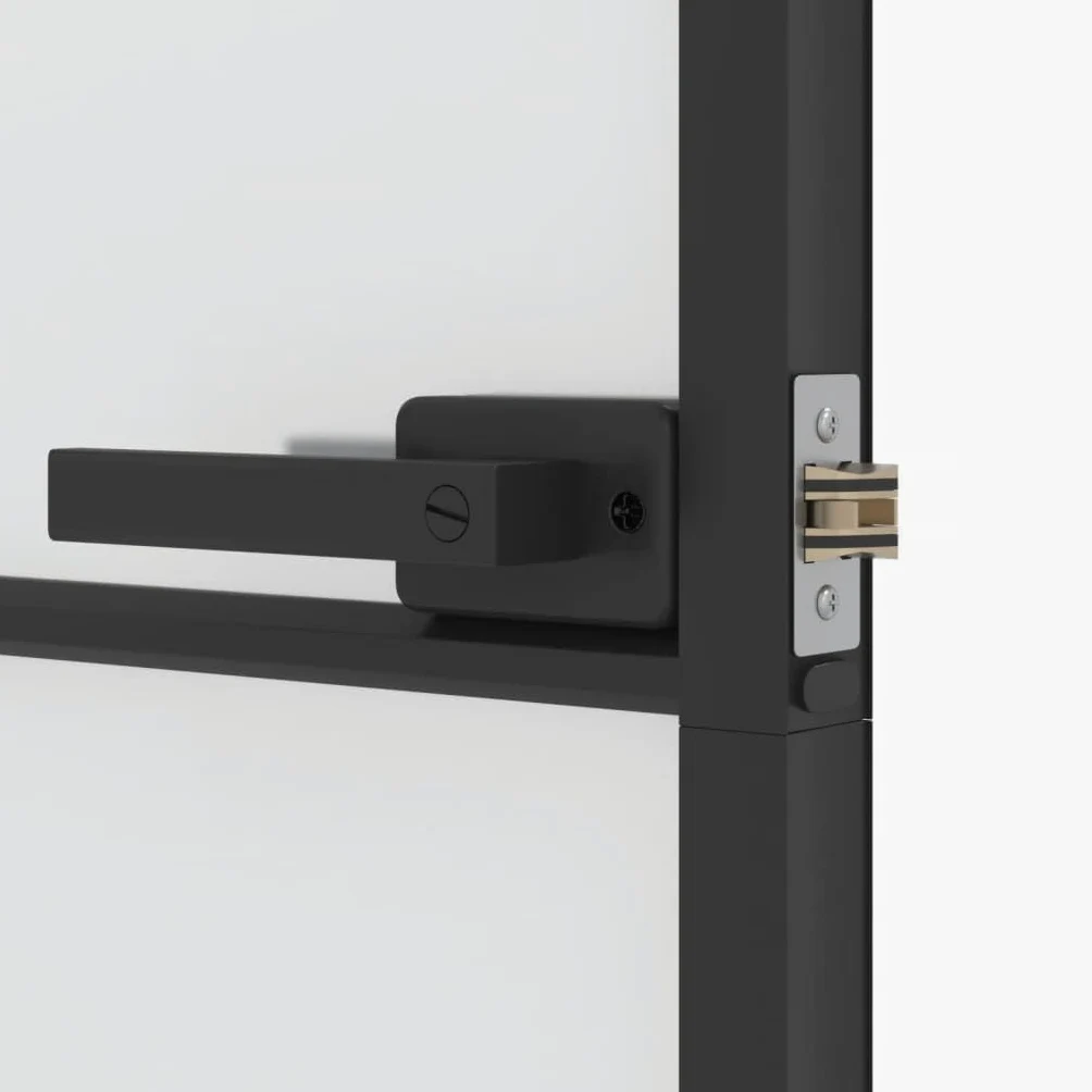 Homgoday Porta interna in vetro, set completo con maniglia, porta girevole, design moderno, porta da ufficio, per casa e ufficio, sottile, 93 x 201,5 cm, vetro temperato e alluminio, nero e opaco