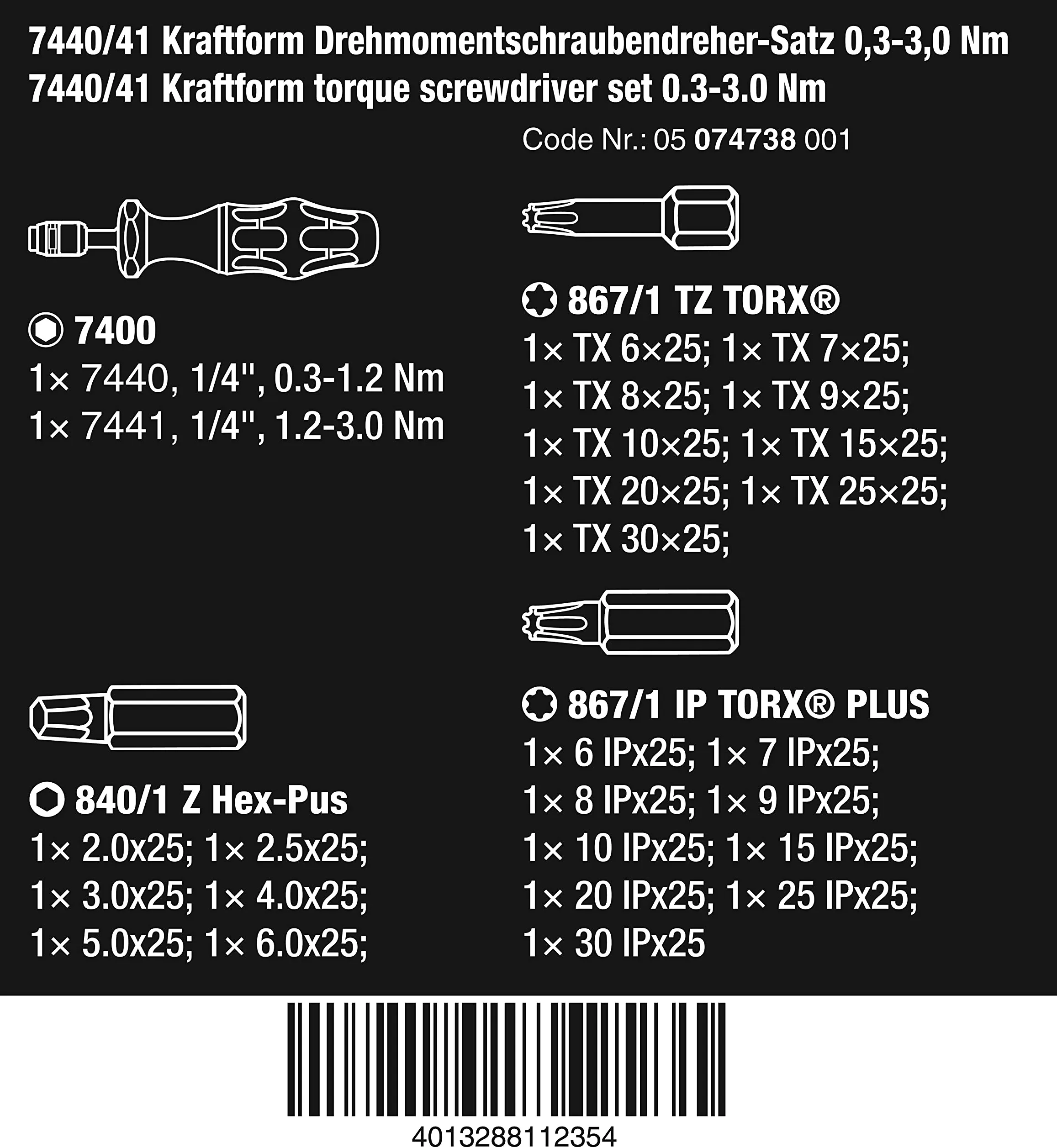 Wera, 7440/41 Kraftform Assortimento di giraviti dinamometrici, 26 pezzi