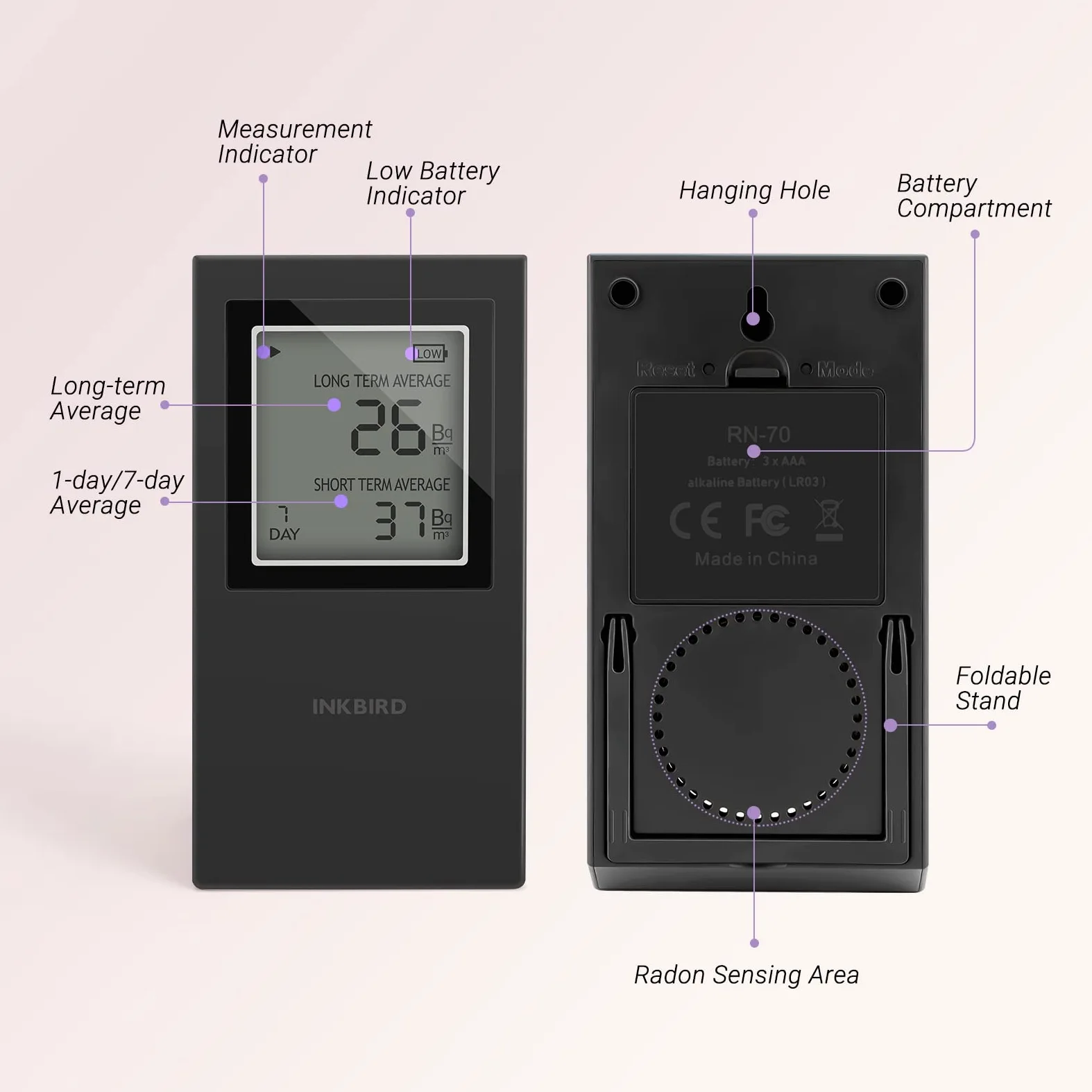 Inkbird Rilevatore di Radon Digitale,Misuratore di Radon Portatile con Monitoraggio Radon a Breve e Lungo Termine,Version EU-Bq/m³,Detector di Randon per Casa, Ufficio, Garage