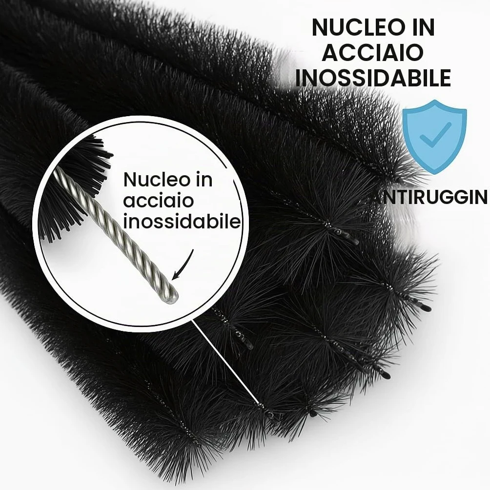 Spazzole per Grondaia Ø12 cm, 24m (20x120 cm) | Filo Inossidabile con Ganci | Protezione da Foglie | Resistente e Facile da Installare