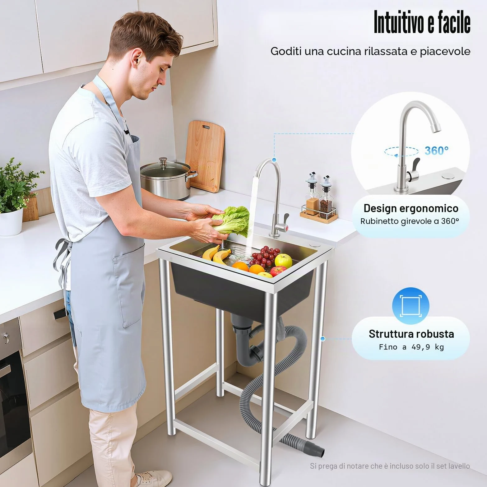 Lavello con base 45 x 40 x 22 cm, mobile lavabo in acciaio inox, per ristorante, lavanderia, esterno