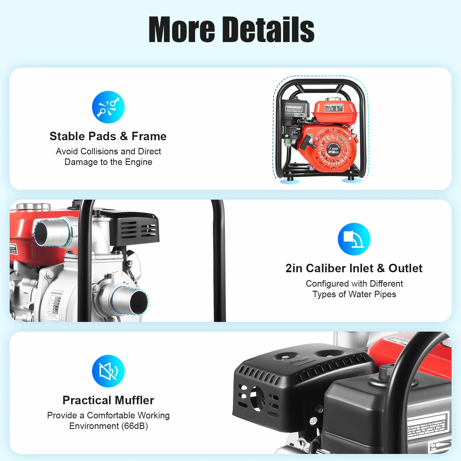 7.5 Hp 2" Portable Gas-Powered Semi-Trash Water Pump Gasoline Water Pump 7.5 Portable Gas Powered Water Gasoline 7.5M Pantaloni
