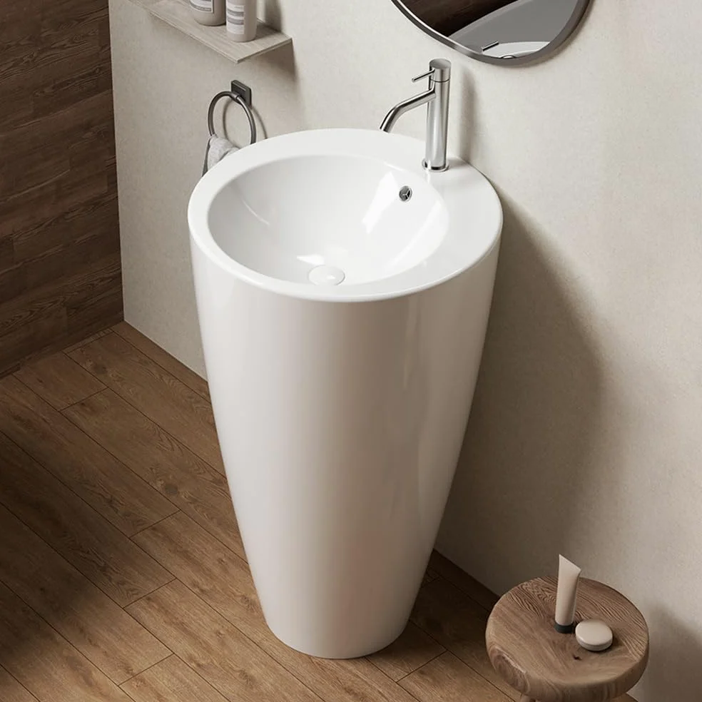 Lavabo Freestanding Da Terra 50x85 Cm In Ceramica Dalla Finitura Bianco Lucida Moderna Ed Elegante Linea Tokyo