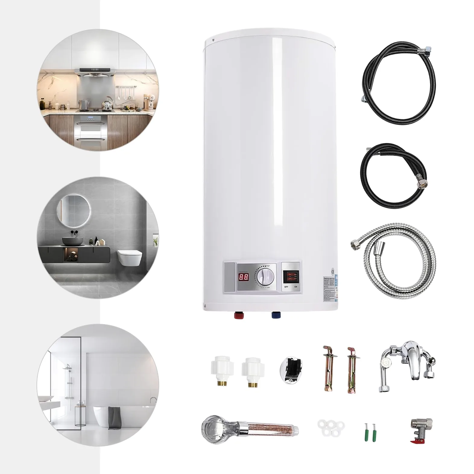 Caldaia elettrica per acqua calda, scaldabagno elettrico, scaldabagno, kit per il bagno, montaggio a parete, anticalc smaltato, serbatoio per acqua calda, 220 V (50 L)