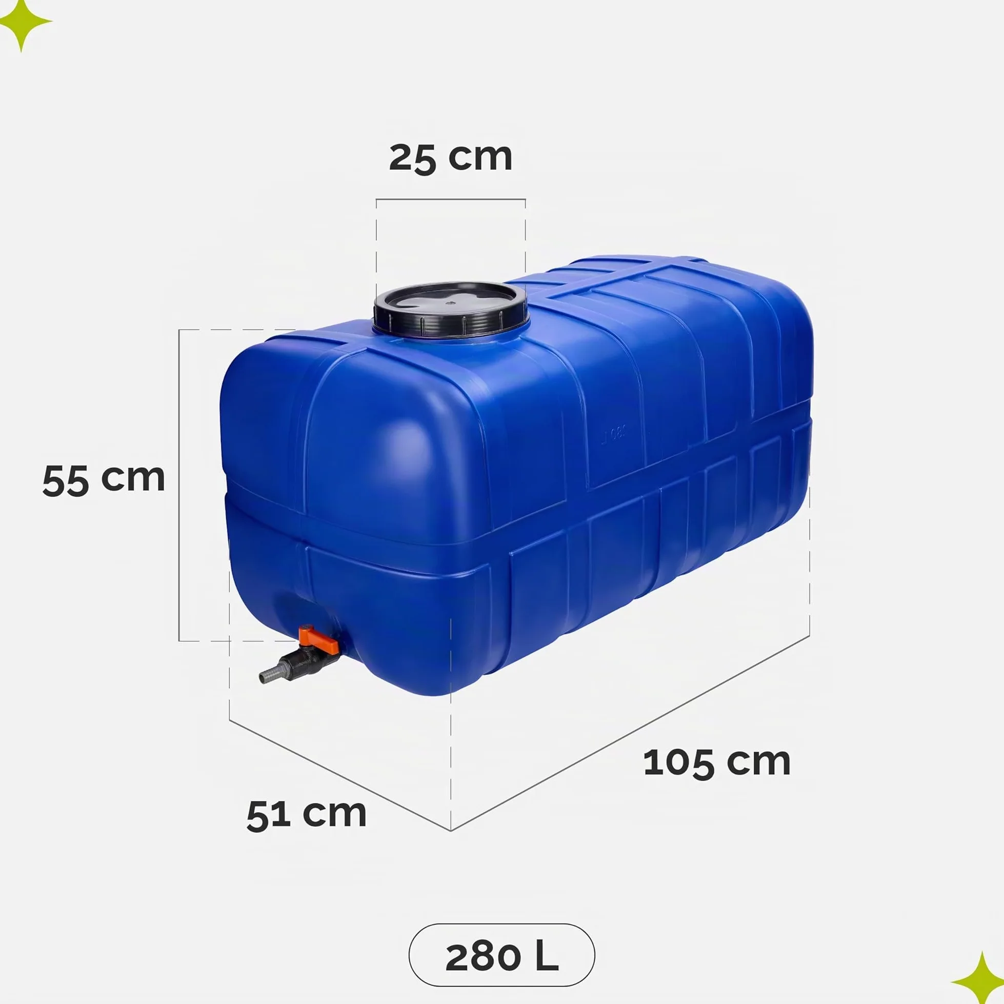 Garronda Tanica 280L Acqua con Rubinetto – Serbatoio Acqua Piovana e Potabile in Plastica HDPE Alimentare Contenitore con Coperchio a Vite per Esterno Camper Orto Uso Agricolo Blu GD-0098