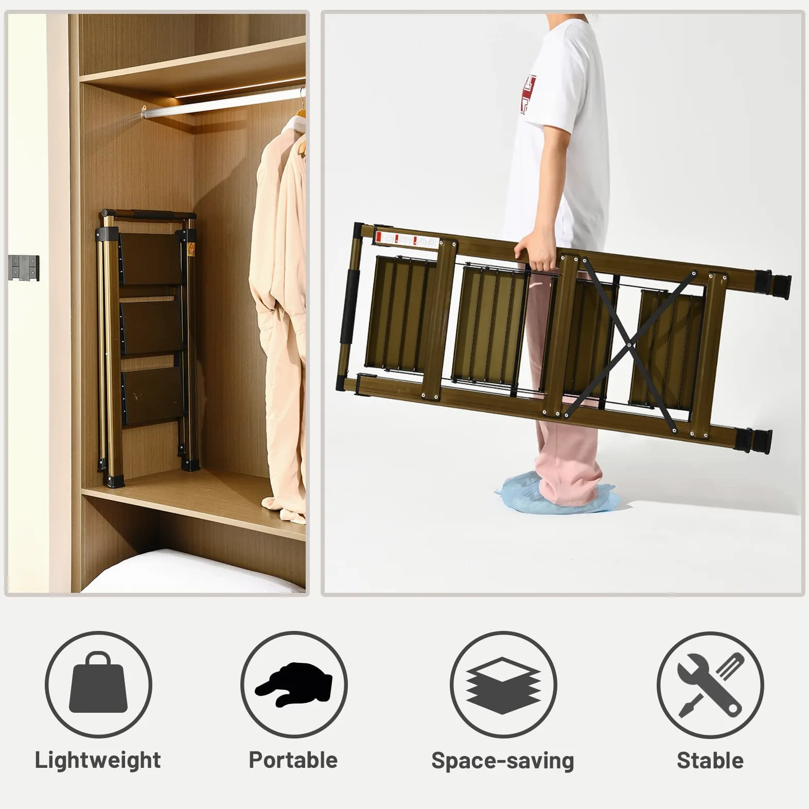 XinSunho Scala a gradini, scaletta pieghevole a 3 livelli, in alluminio con vassoio e corrimano, scala portatile per casa e ufficio, portata fino a 150 kg