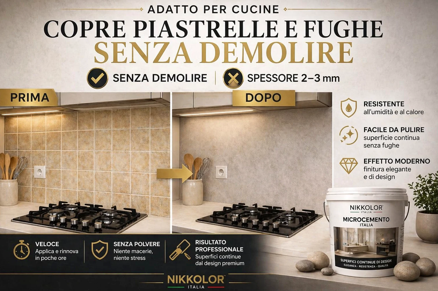 Kit Microcemento 8 m² per Pavimenti e Pareti - Opaco – 13 | Copre piastrelle e fughe senza demolire con spessore finale 2-3 mm - Finitura Opaca
