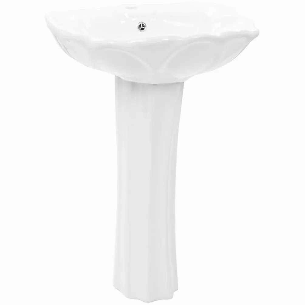 vidaXL Lavabo indipendente con piedistallo con troppopieno bagno in ceramica guardaroba bagno per gli ospiti bagno lavabo a mano ciotola bianca 580 x 510 x 200 mm