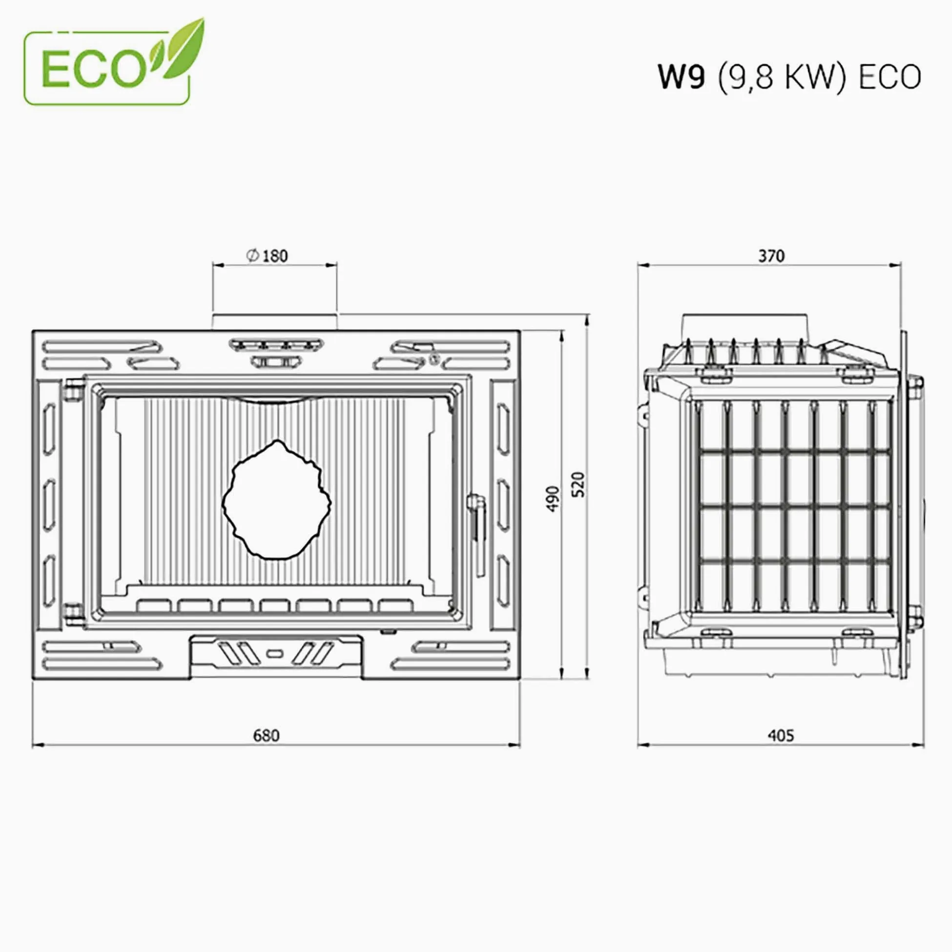 Inserto per camino a legna in ghisa - W9 (9,8 kW) ECO