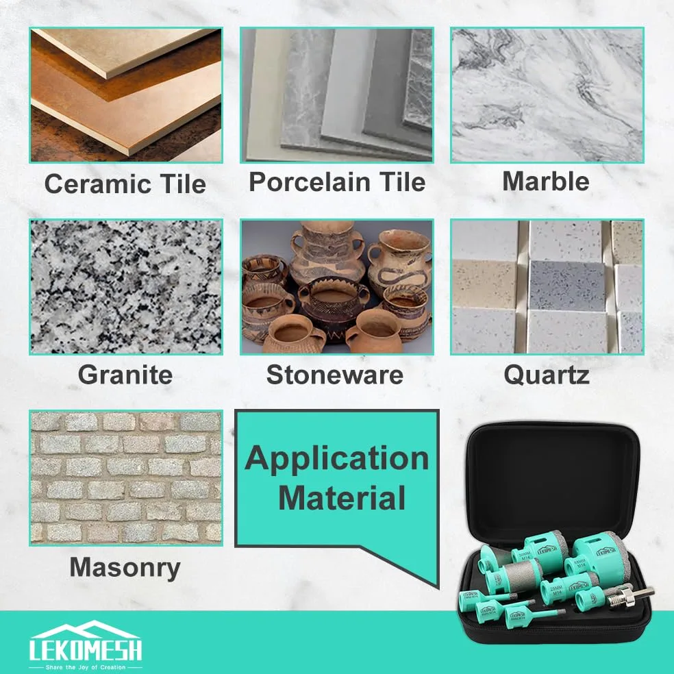 Punte Diamantate per Piastrelle - 10 pezzi (6/6/8/25/50/68mm+10mm Fresa Diamantata+35mm Fresa Diamantata+50mm Punte per Smusso+Adattatore) Seghe a Tazza per Gres Ceramica