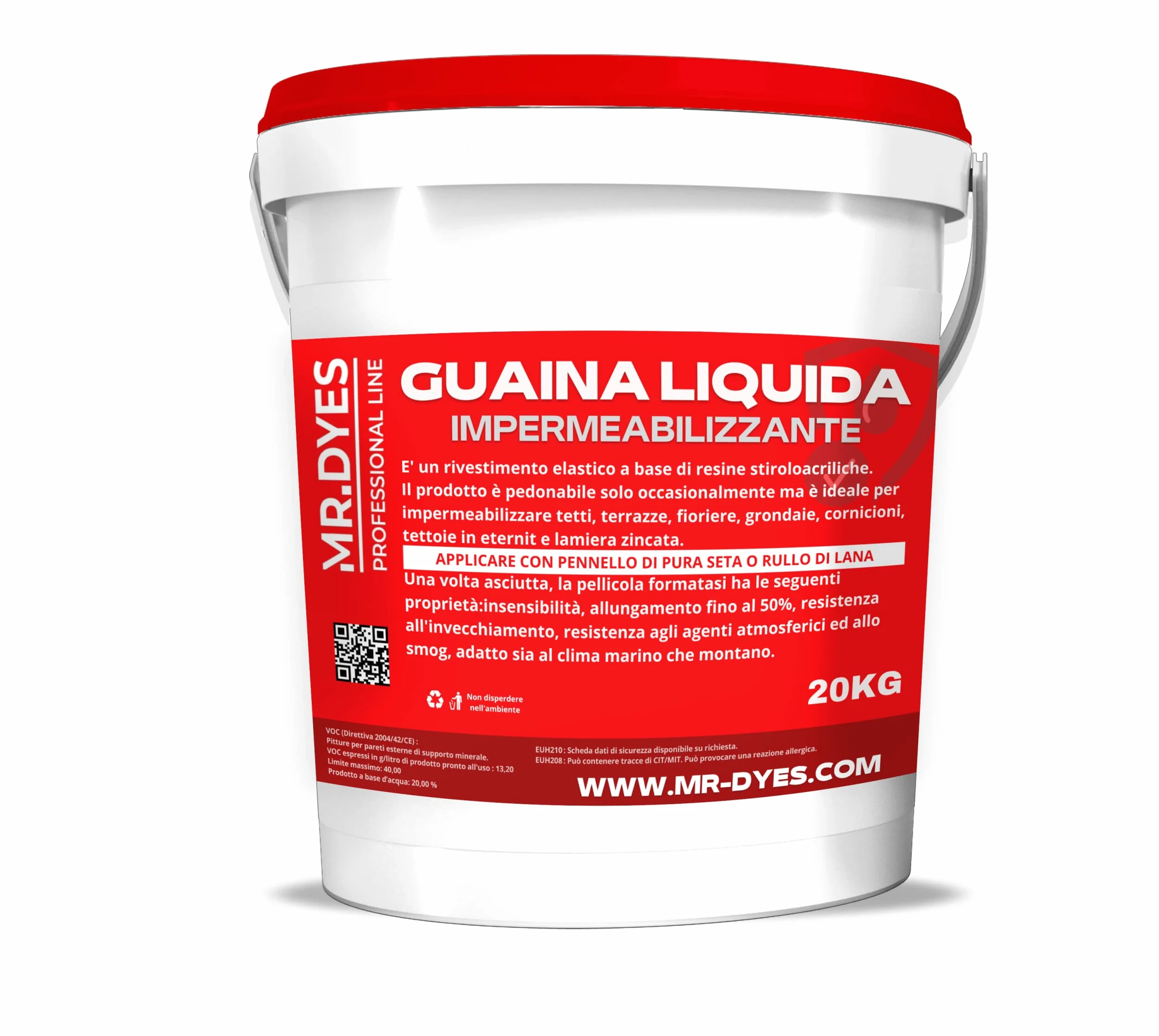 Guaina Liquida Impermeabilizzante - Membrana Monocomponente Multisupporto, Vari Colori e Formati, Gomma Liquida per Tetti e Terrazzi. (20 KG, BIANCO)