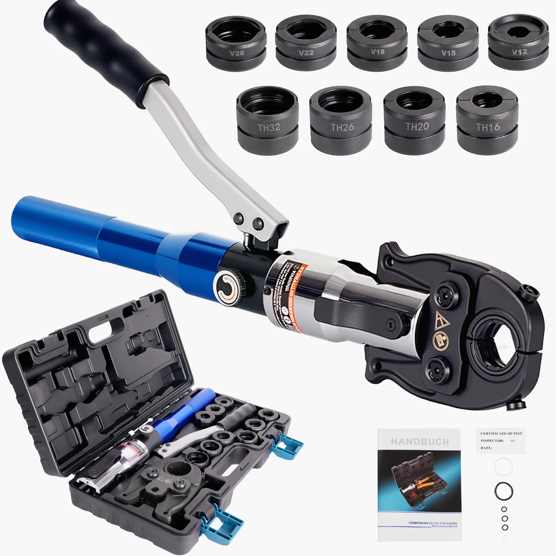 AMZCNC Pinza a pressa professionale con profilo a V e profilo TH, per tubi in rame, tubo in acciaio inox e inserti V12 V15 V18 V22 V28 e TH16 TH20 TH26 TH32