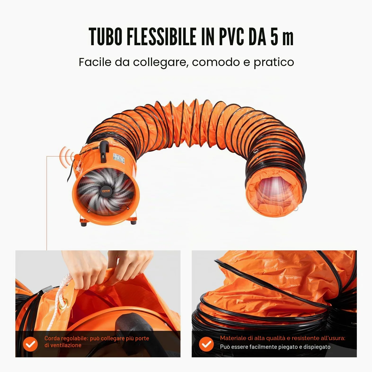 VEVOR Ventilatore di Scarico Motore 255W Estrattore d'Aria Condotto Industriale 254 mm Tubo di Scarico 5m Volume d'Aria 1720 CFM Ventilatore di Scarico per Estrarre Polvere Fumo Velocità 2830 giri/min