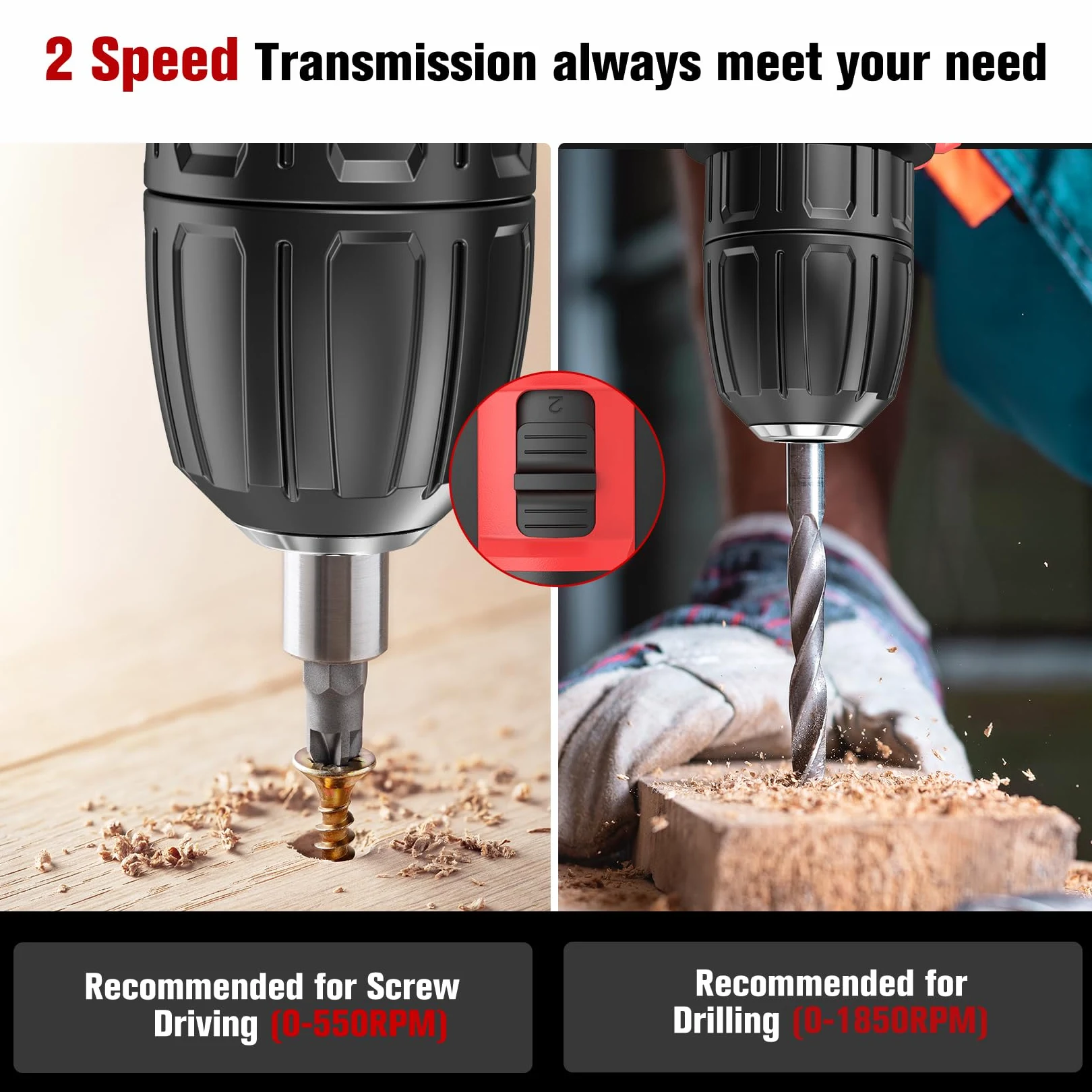 MHPRO Trapano Avvitatore Batteria 21V, Avvitatore a Batteria con Batterie 2.0Ah, 42Nm Avvitatore Elettrico, 25+3 Coppie, 2 Velocità, 23CS Accessori, LED Luce per Casa Progetto
