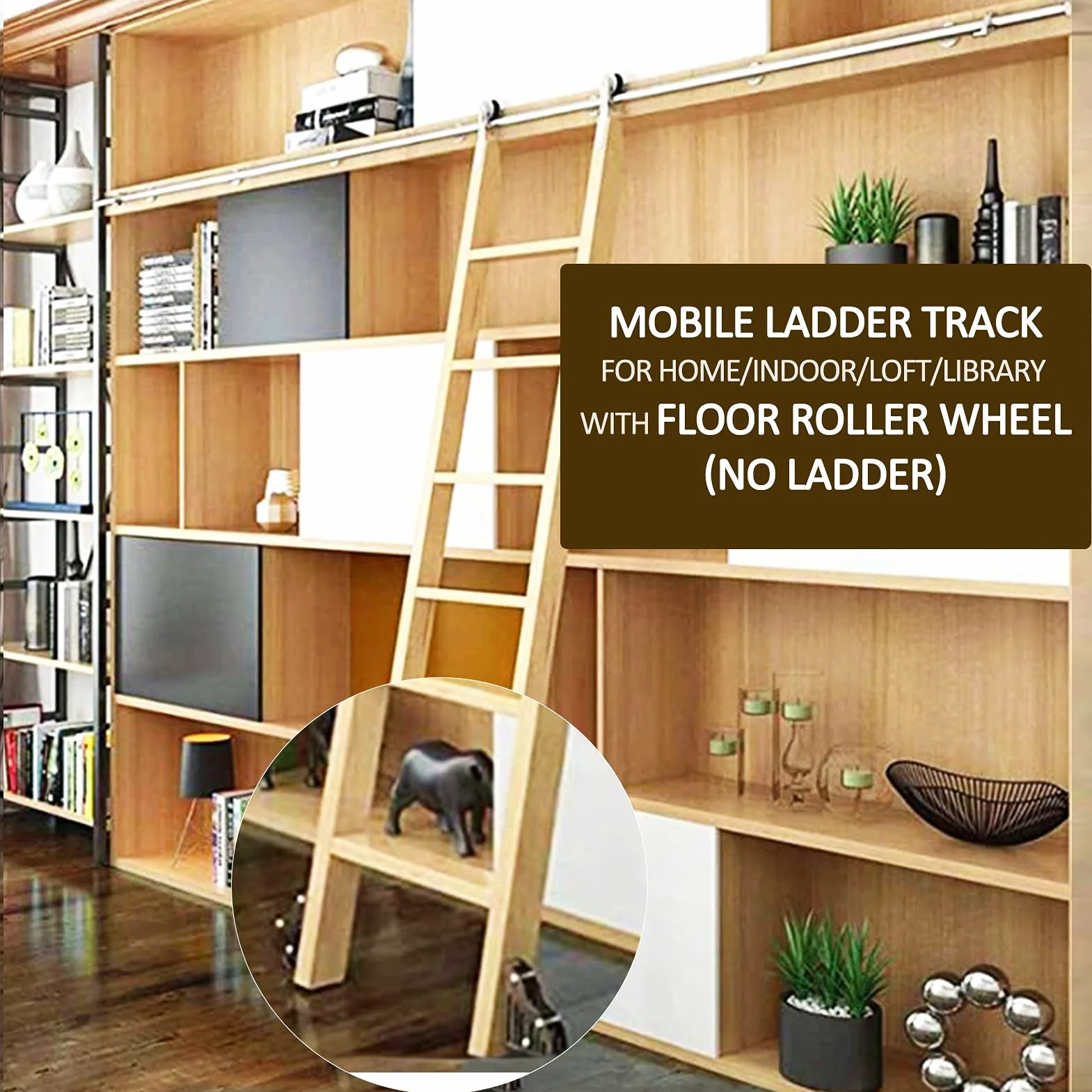 Scaletta Rolling Track Set completo Hardwar 6.6ft-13ft, inox Tubo rotondo Ladder Mobile Scala Scorrimento fienile per Biblioteca/Loft/Home/Indoor/BookStor, ruote a rulli da pavimento (nessuna scala)