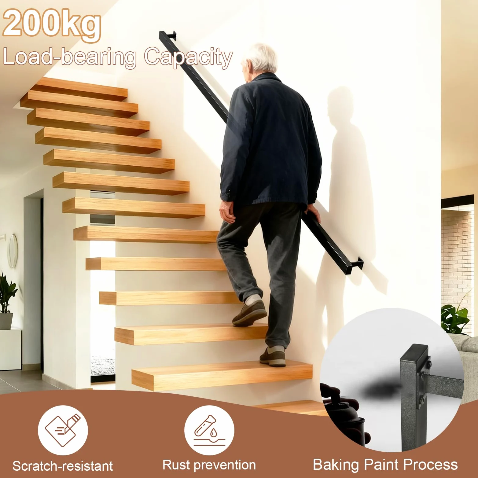 Passamano per Scale Interne, Corrimano Nero in Metallo, Combinati Liberamente, Ringhiera per Scale Interne per Scale, Soffitta, Villa, 300cm